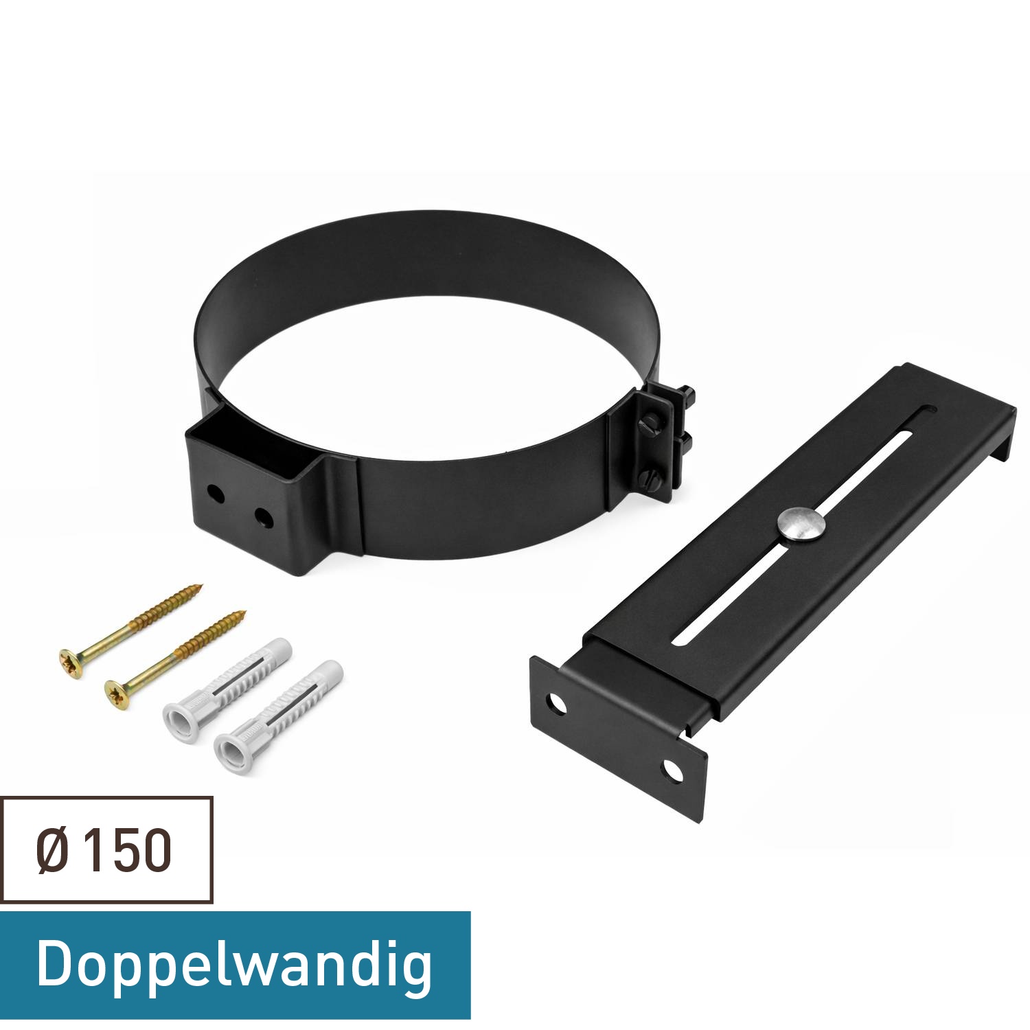 Raik Izoker Rohrschelle 150mm schwarz doppelwandig für Rauchrohr / Ofenrohr
