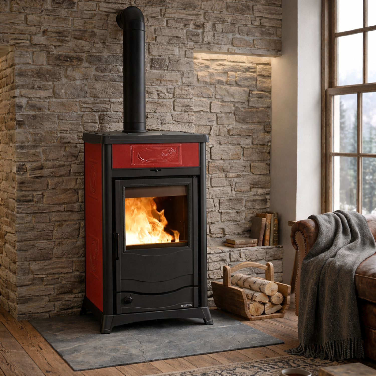 La Nordica TERMOROSSELLA PLUS DSA.16 Keramik - Bordeauxrot Kaminofen