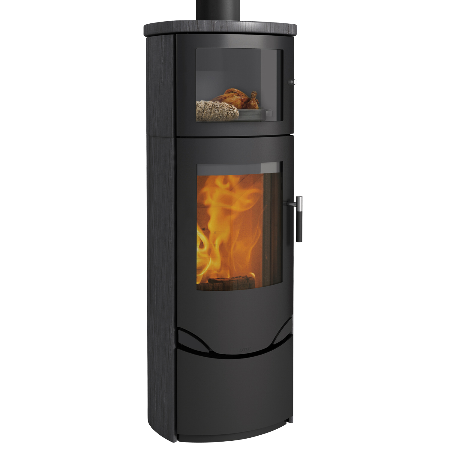 Lotus Prio 7M Kaminofen Schwarz/ Indian Night, Rauchabgang oben
