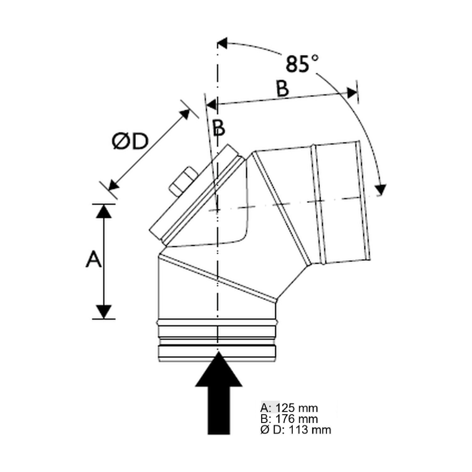 Schiedel PRIMA PLUS Bogen 85° Ø113 mm mit Revisionsverschluss für Festbrennstoffe einwandig matt