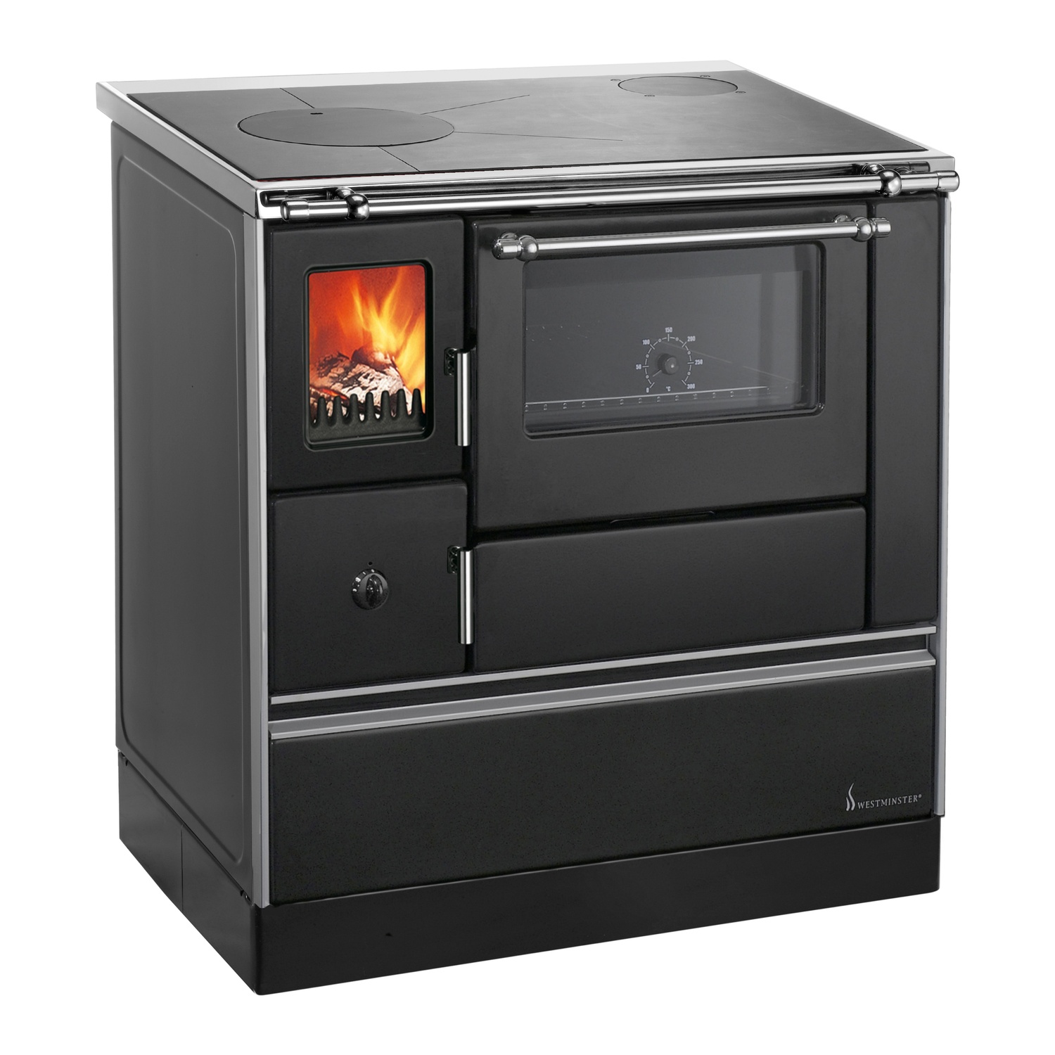 Westminster Holzherd K 76F-90 schwarz Rauchrohranschluss rechts