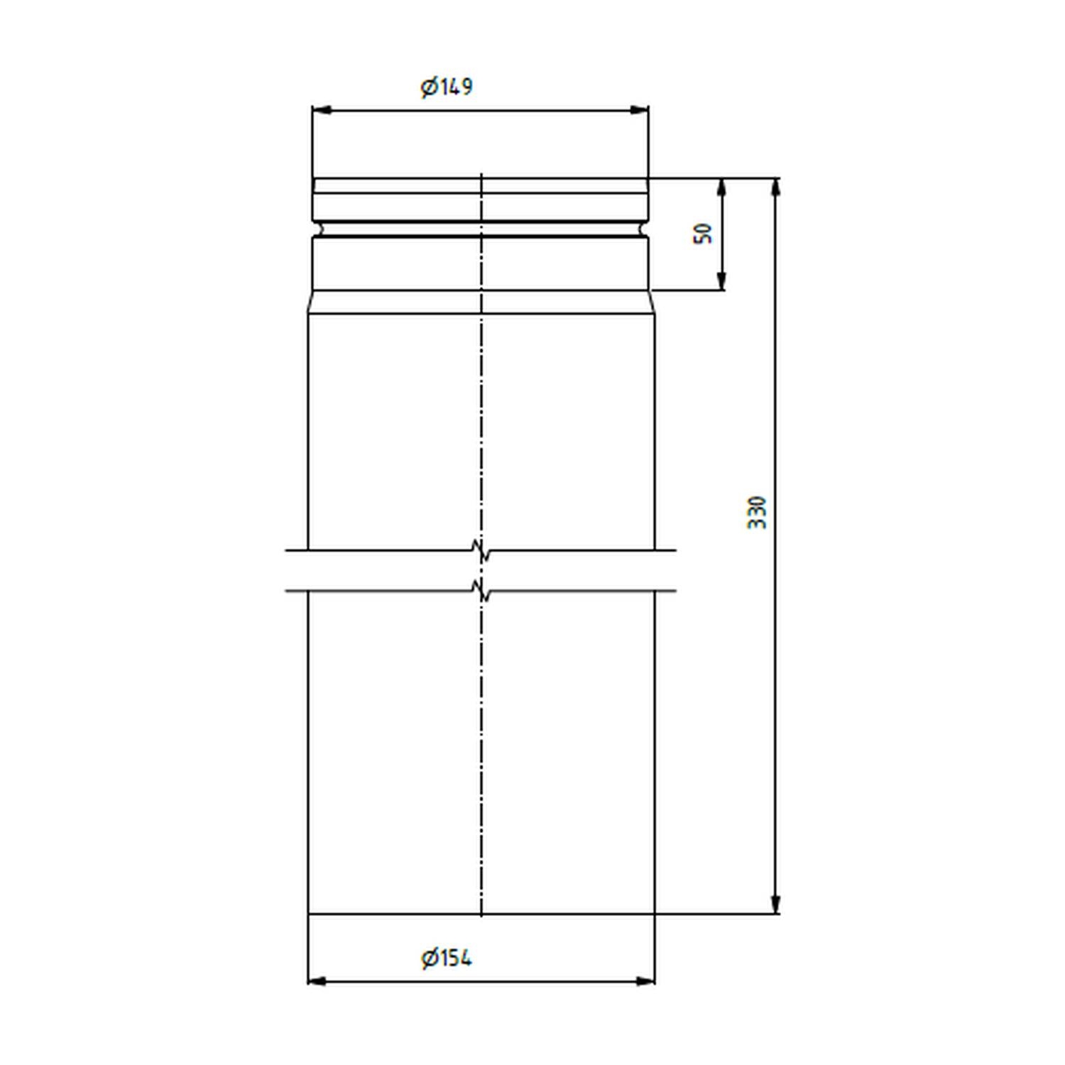Raik Lifestyle Längenelement Durchmesser 150x330x2,00mm eingezogen mit Dichtung schwarz für Rauchrohr/ Ofenrohr