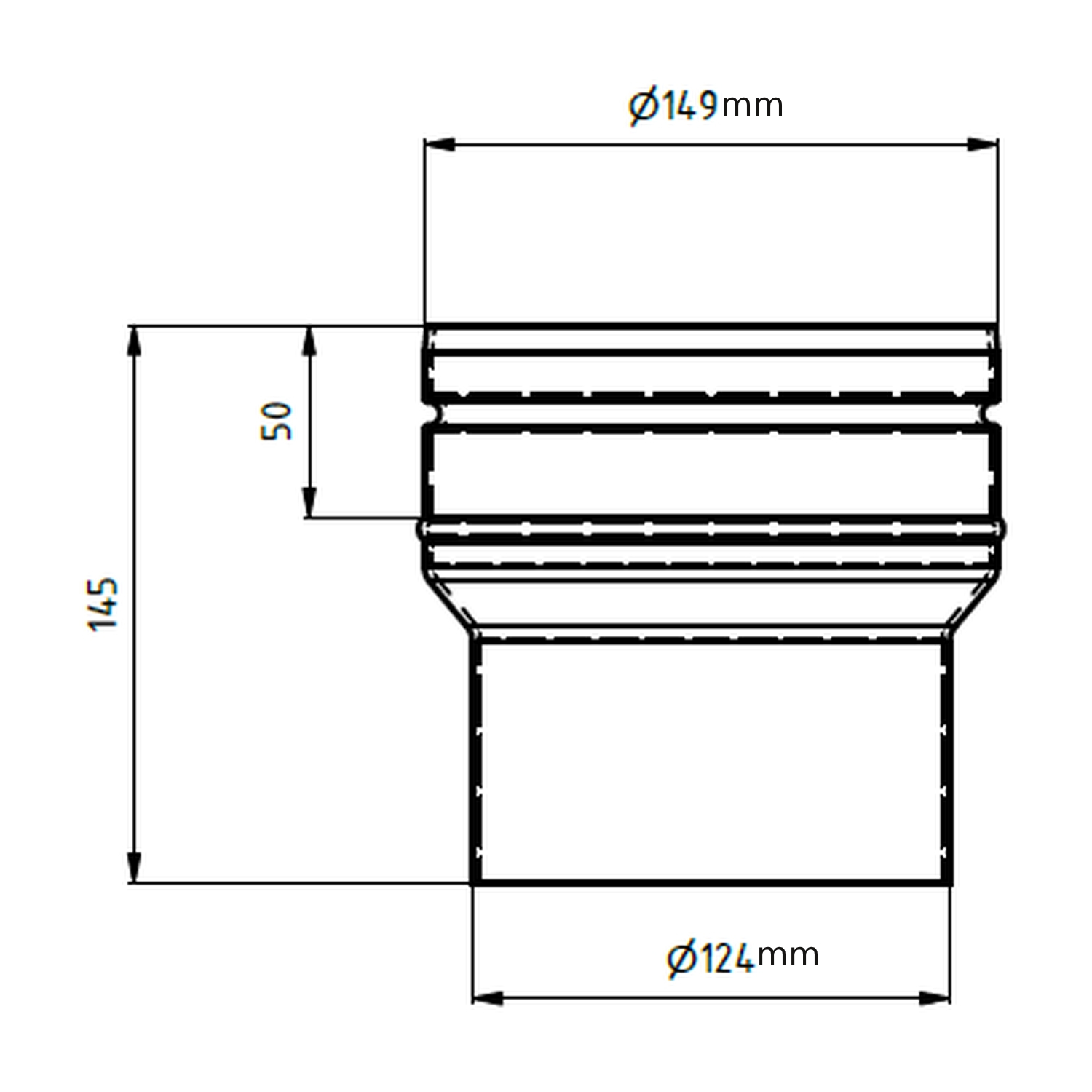 Raik Lifestyle Erweiterung Durchmesser 120w/Durchmesser 150e 2,00mm l=145mm mit Dichtung grau für Rauchrohr/ Ofenrohr