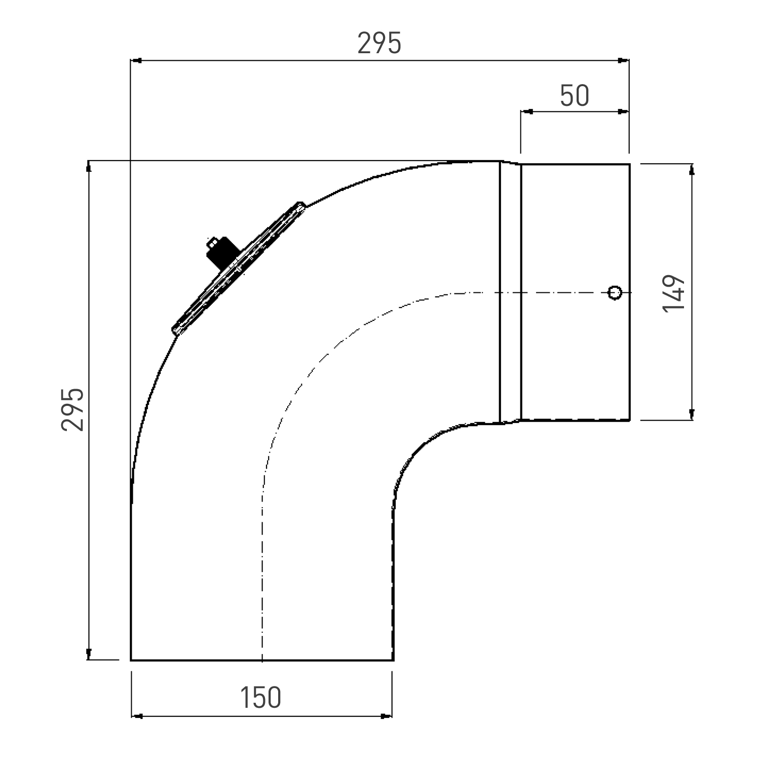 Raik Rauchrohrbogen / Ofenrohrbogen Emaille 150mm - 90° Bogen glatt Grau mit Reinigungsöffnung
