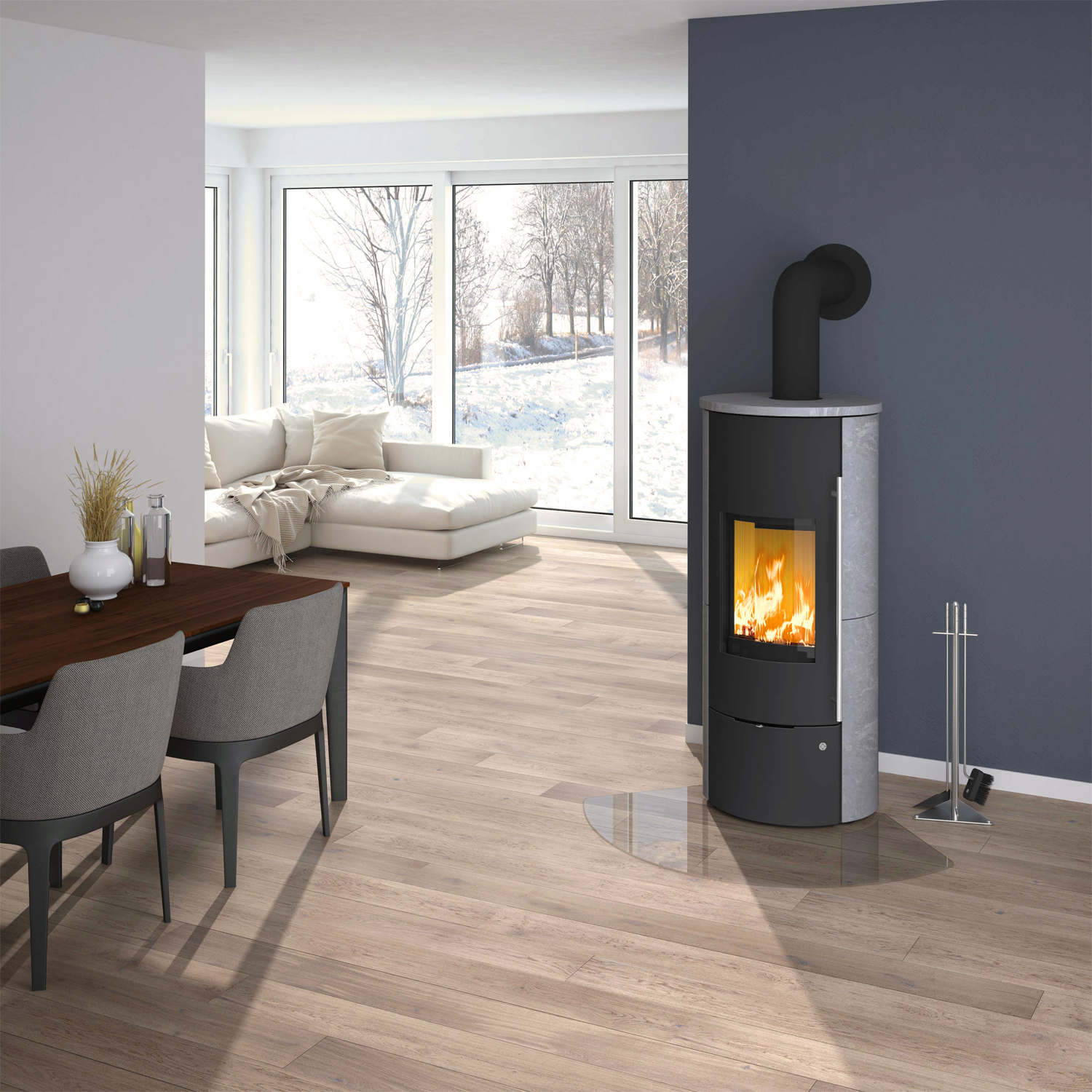 Olsberg Tolima PowerSystem II Compact Kaminofen Stahl Schwarz | Naturstein Serpentin