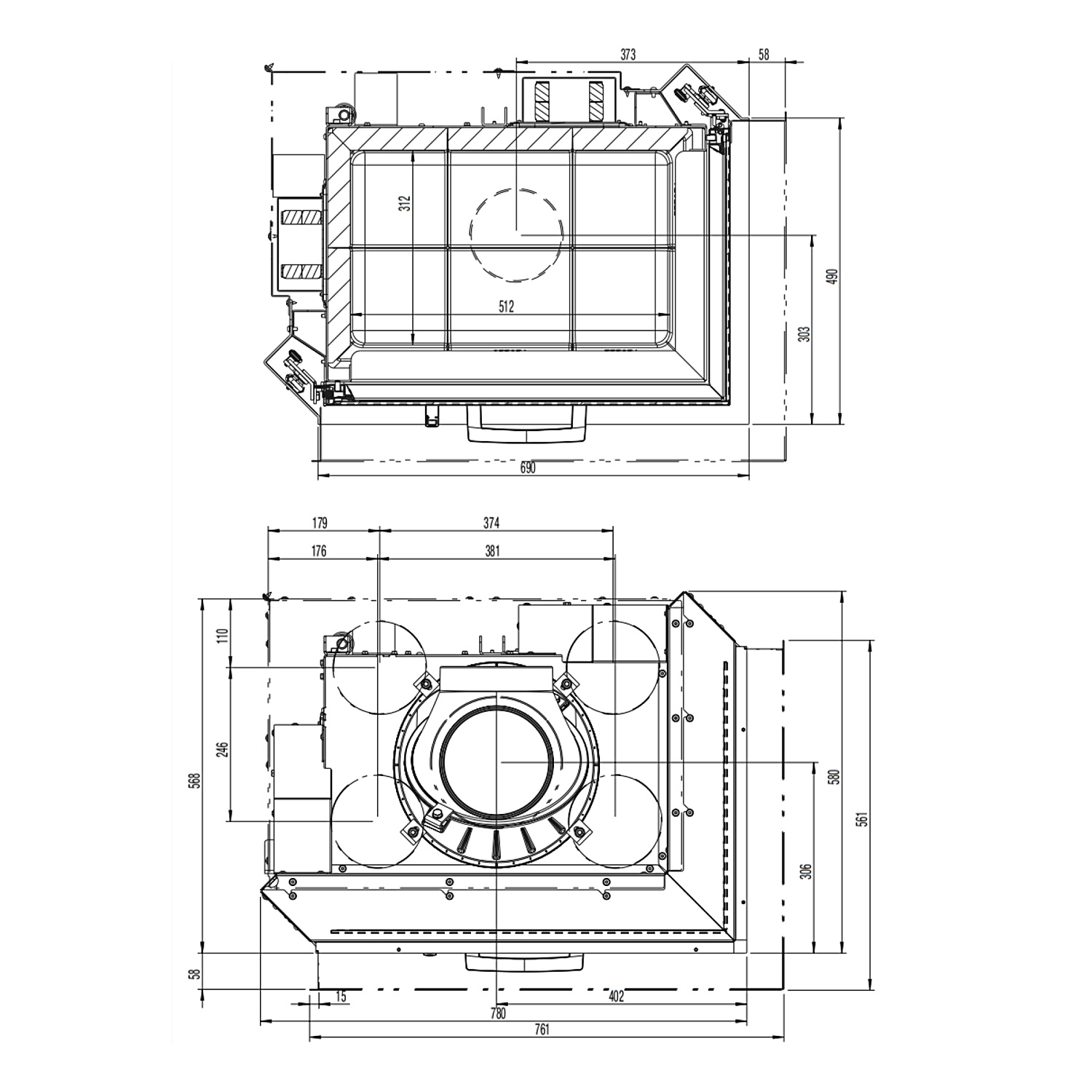 Austroflamm 69x49x57 S 2.0 Kamineinsatz Ecke rechts Feuerraum Schwarz