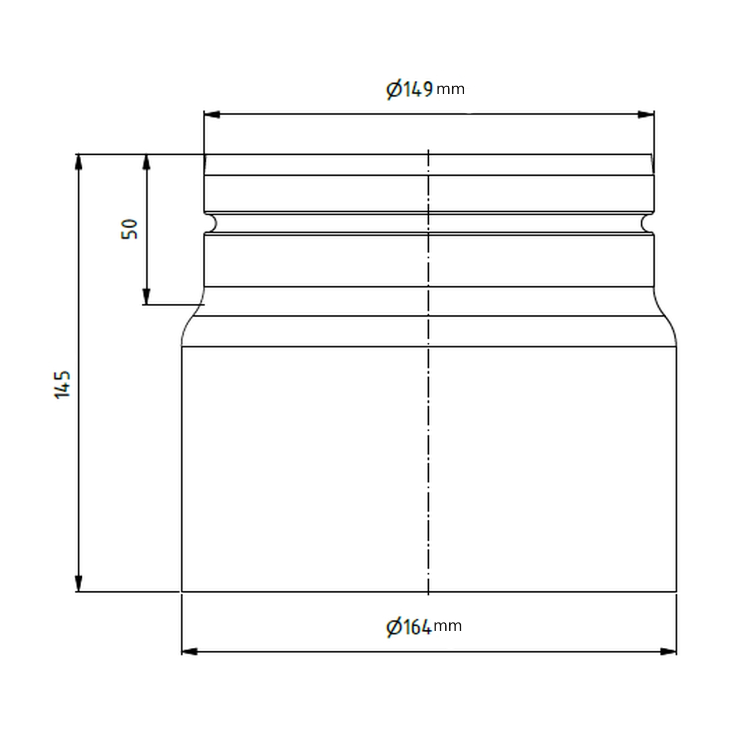 Raik Lifestyle Reduktion Durchmesser 160w/Durchmesser 150e 2,00mm l=145mm mit Dichtung schwarz für Rauchrohr/ Ofenrohr
