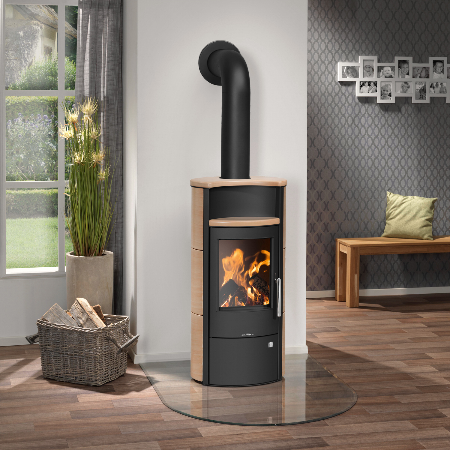 Oranier Pori 5 Kaminofen Stahl Schwarz / Kachel Corretto