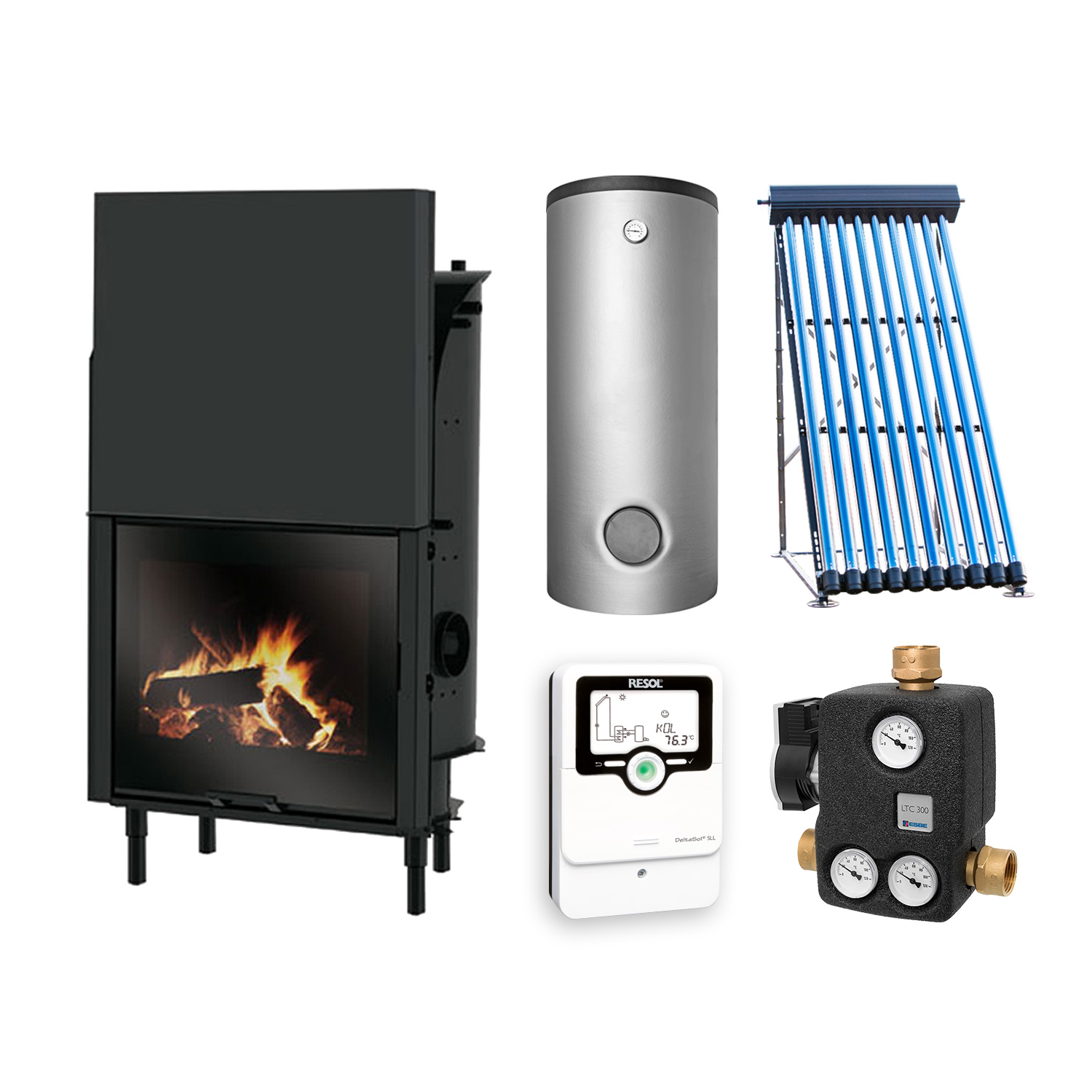 Edilkamin H2Oceano 15 CS Komplett-Set + Solarthermie-Set 3 (9 m²) + Hygienespeicher SHS 900 mit 1 SWT