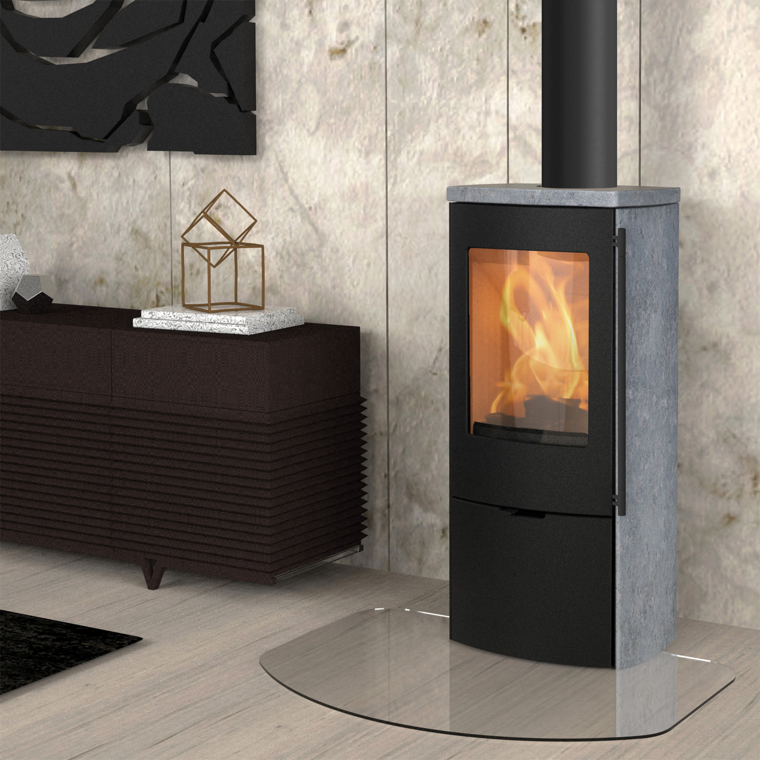 Lotus Mondo 30 Kaminofen Schwarz / Speckstein, Rauchrohranschluss oben