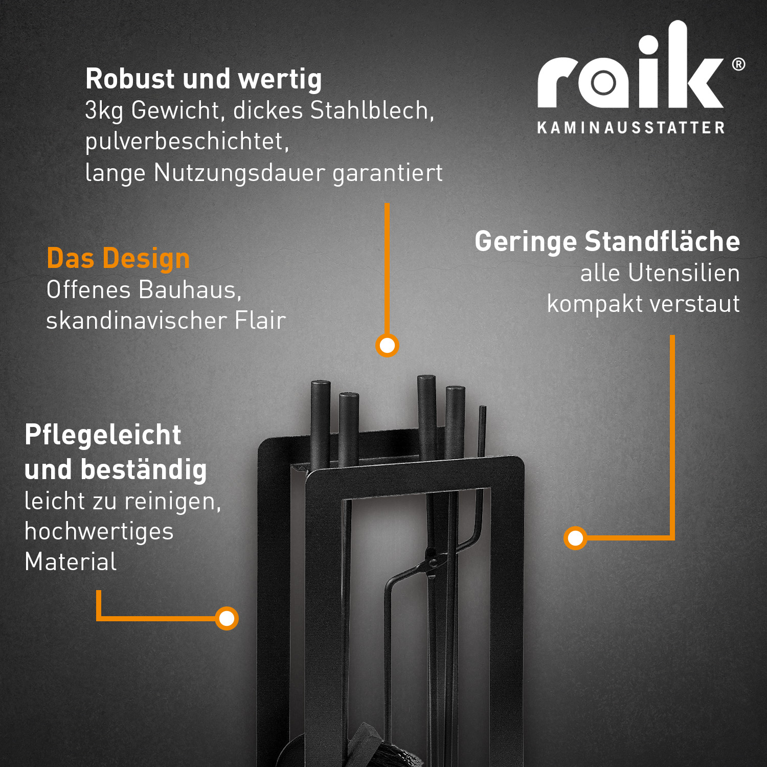 Raik Kaminbesteck Theodor, 4-tlg., schwarz