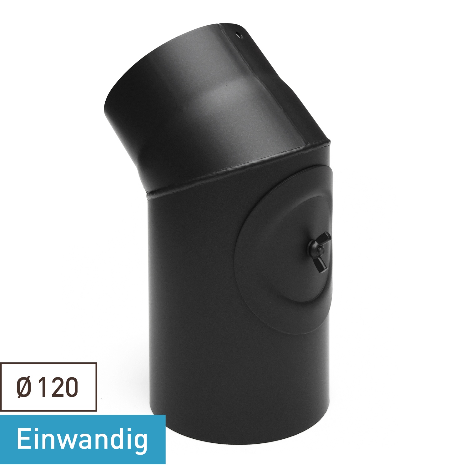 Raik Basic Rauchrohrbogen 120mm schwarz 45° mit Tür für Rauchrohr / Ofenrohr