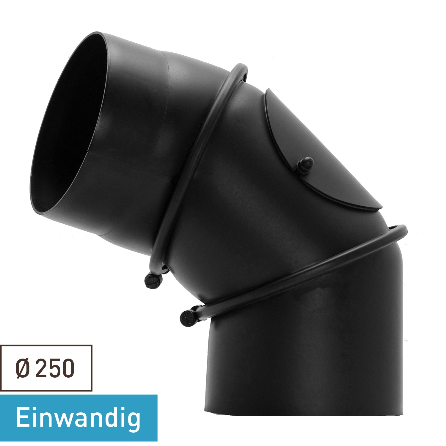 Raik Basic Rauchrohrbogen / Ofenrohr 250mm - 0° - 90° mit Reinigungsöffnung schwarz