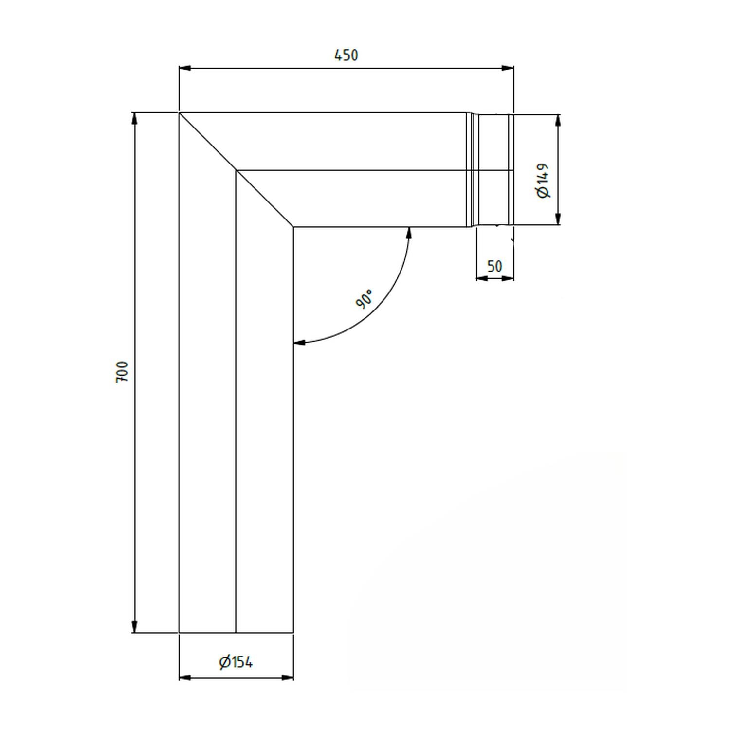 Raik Lifestyle Winkelbogen Durchmesser 150/90° 2,00mm 2-tlg 700/450 schwarz für Rauchrohr/ Ofenrohr
