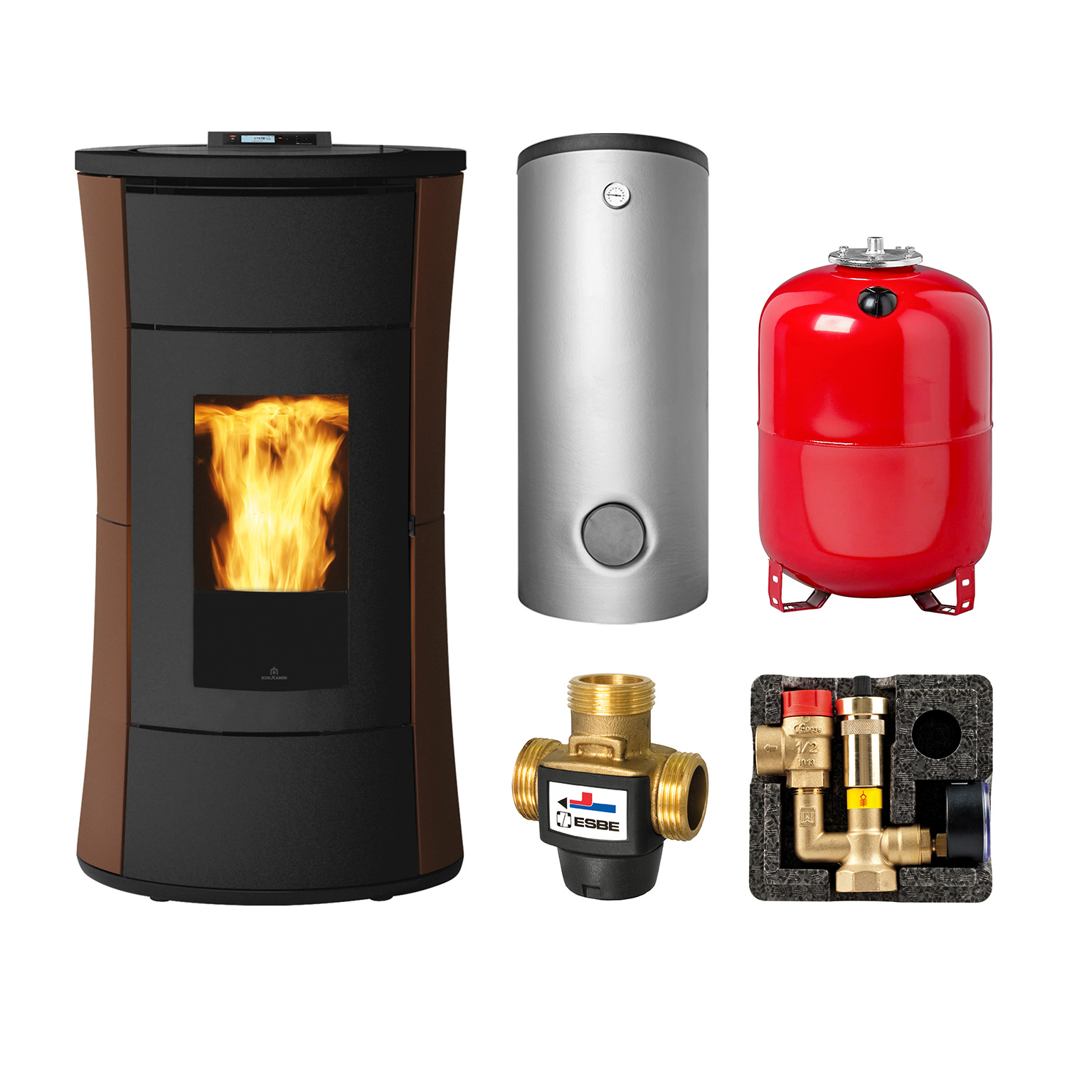 Edilkamin Cherie H 14 Evo Stahl Bronze Set + Pufferspeicher TPSM 600