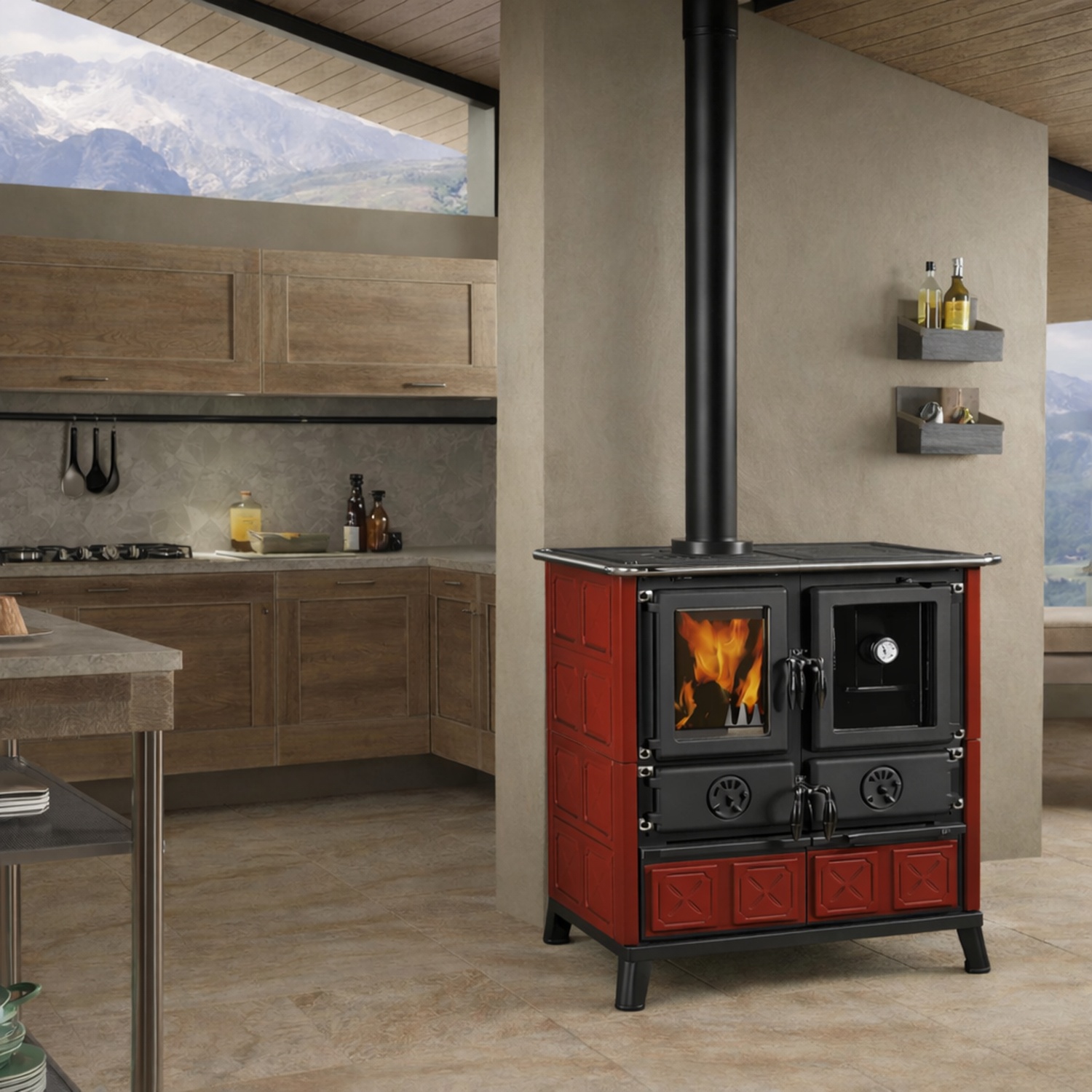 La Nordica ROSETTA.16 Majolika - Bordeauxrot Küchenofen