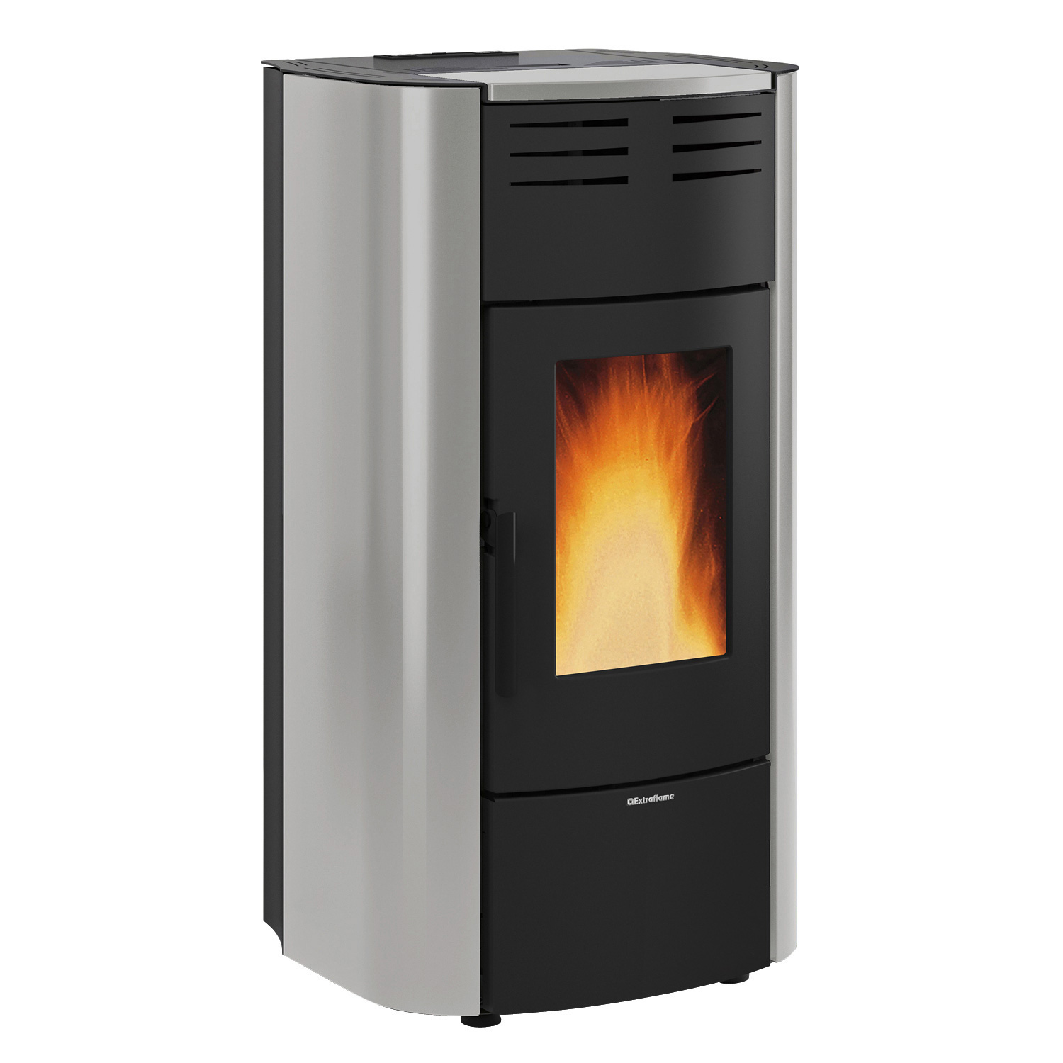 Extraflame Raffaella Idro H18 Wasserführender Pelletofen Stahl Hellgrau Komplett-Set Pufferspeicher TPSR 825 + 1 SWT