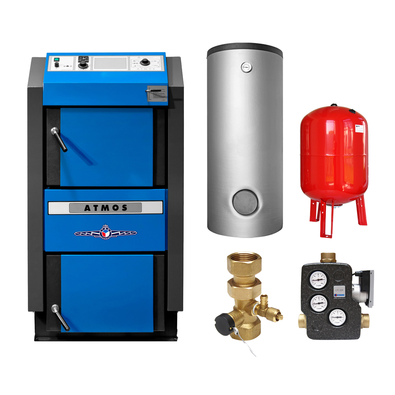ATMOS DC50 GSE Holzvergaserkessel - Komplett-Set mit 2 Pufferspeicher 1000L und Kombispeicher 1000L, inkl. Isolierung