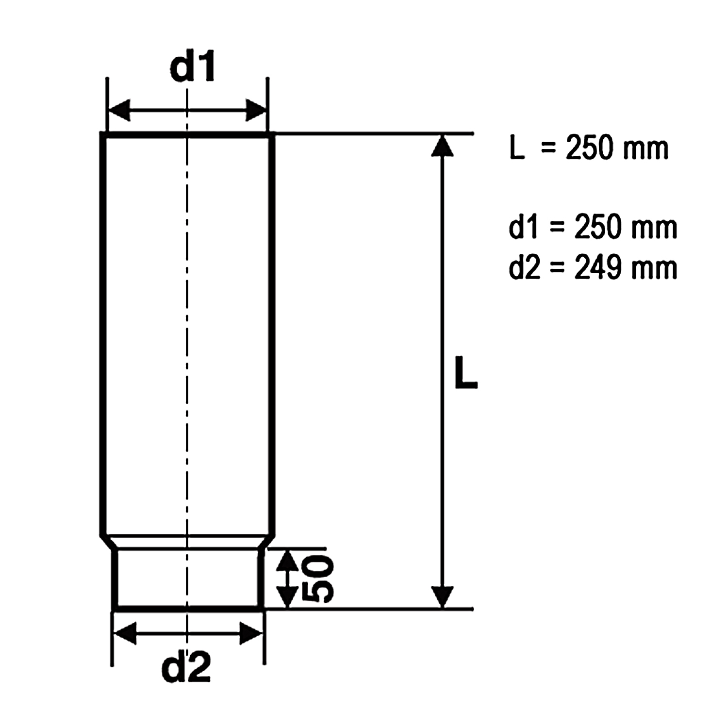 Raik Basic Rauchrohr / Ofenrohr 250mm - 250mm schwarz