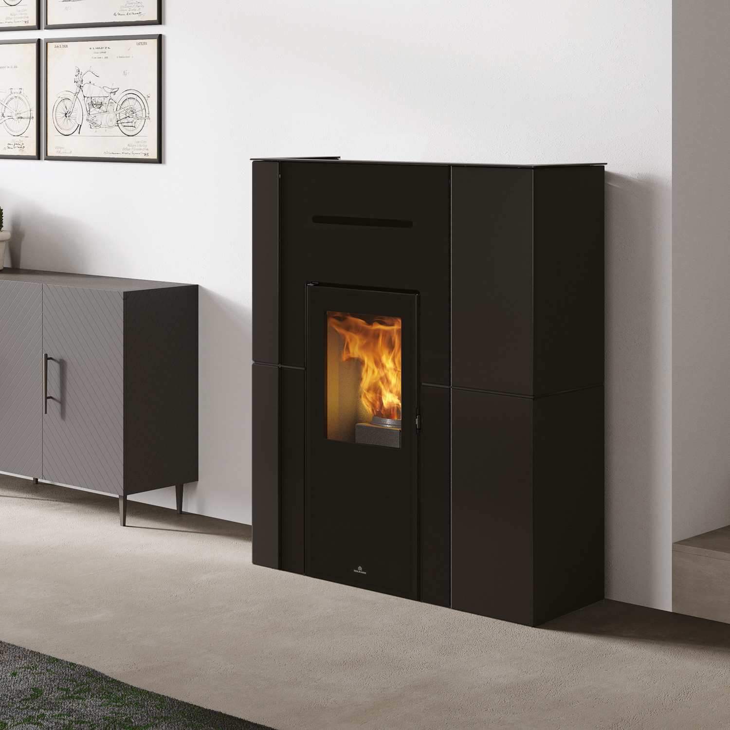 Edilkamin Blade H 15 Evo wasserführender Pelletofen Stahl / Glas Schwarz