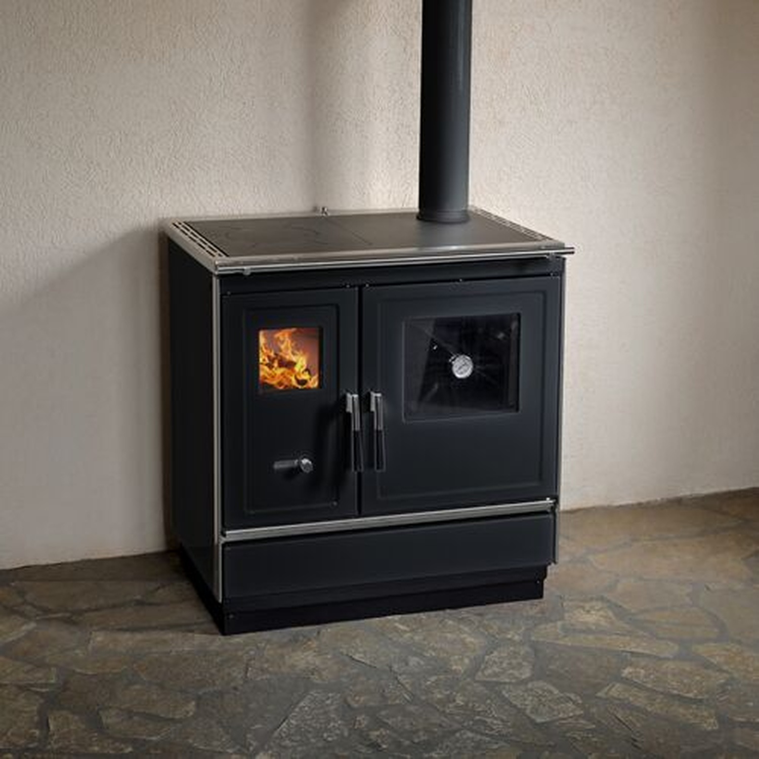 Haas+Sohn Küchenofen HSH 81 anthrazit rechts, Stahlkochplatte