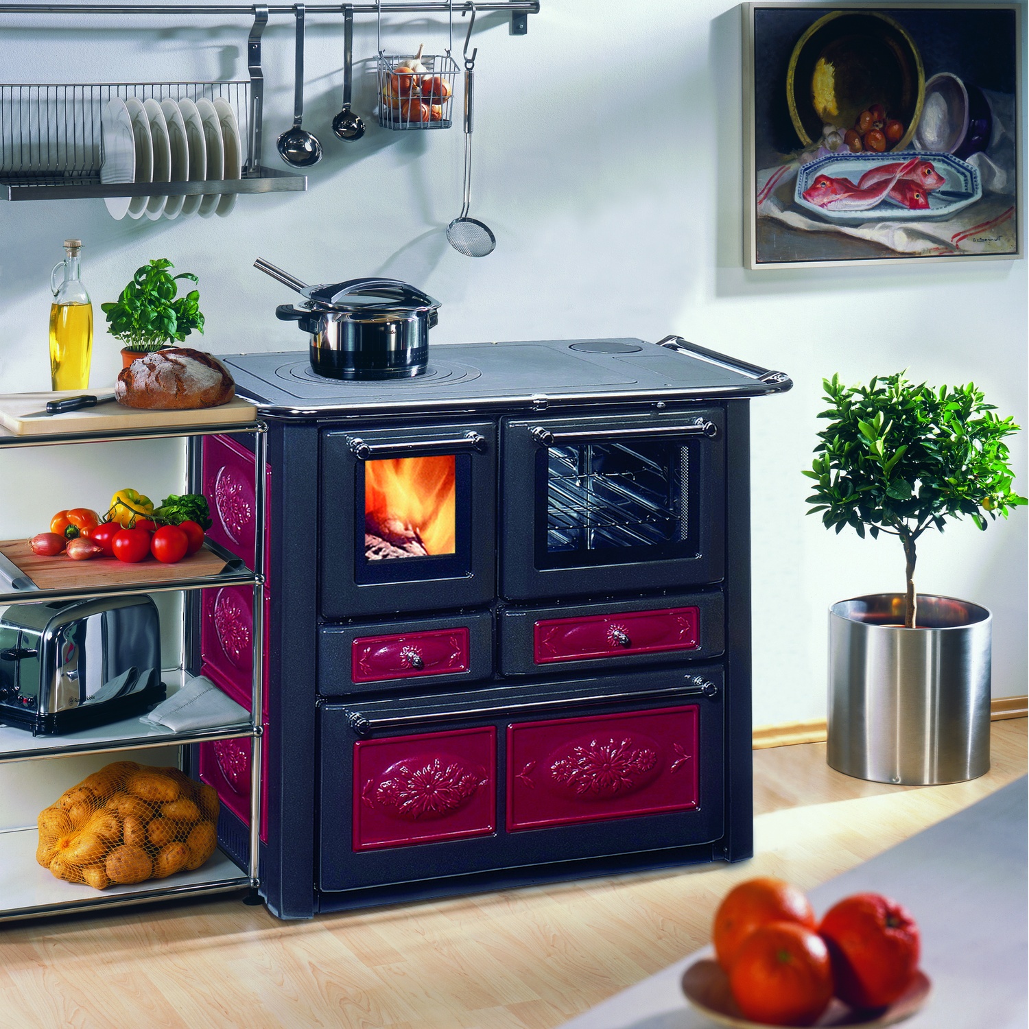 Westminster Holzherd K 85 F II Keramik rot Rauchrohranschluss links