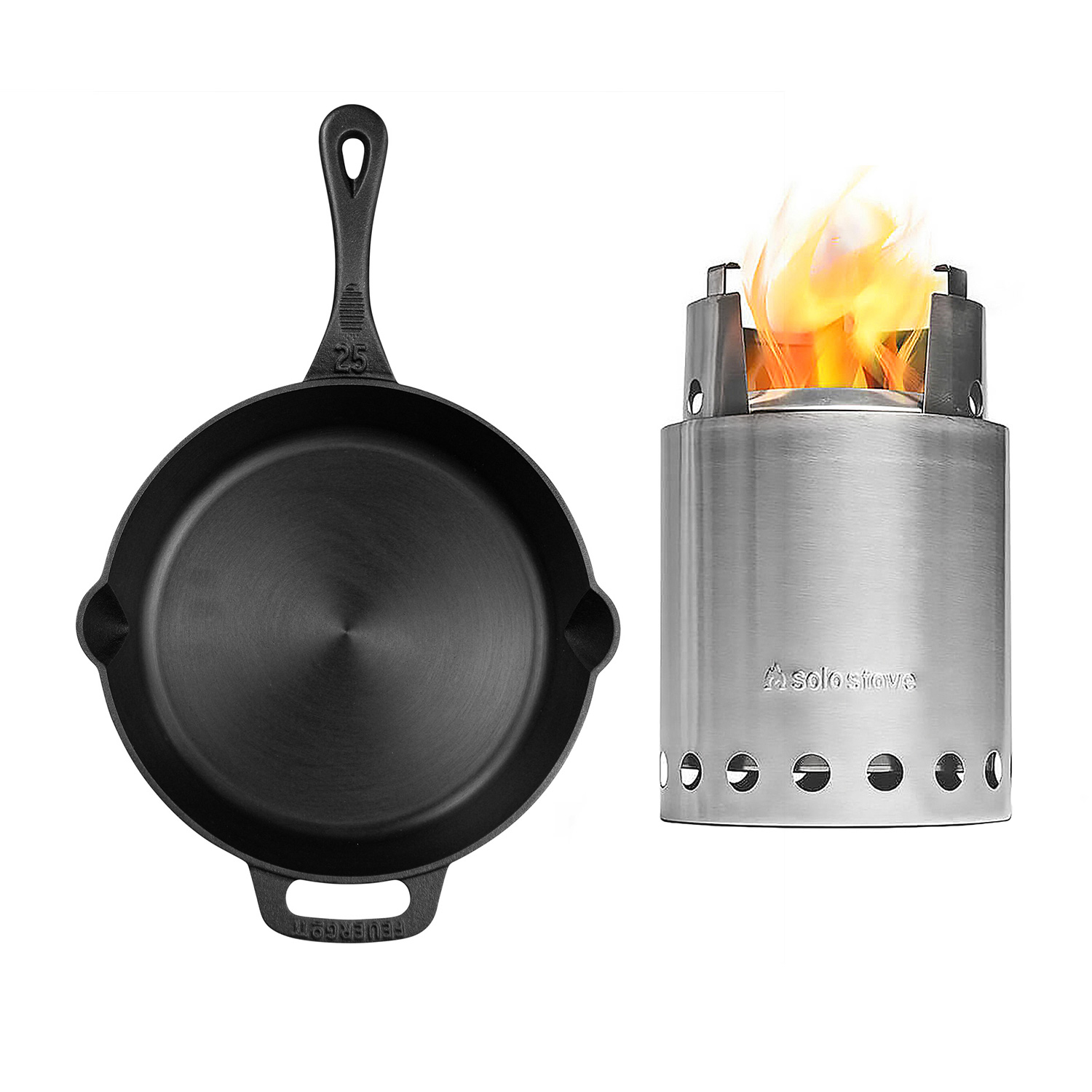 FEUERGOTT Feuerpfanne 25 mit Stiel Schwarz + Solo Stove Titan Campingkocher FEUERGOTT Feuerpfanne 25 mit Stiel Schwarz + Solo Stove Titan Campingkocher