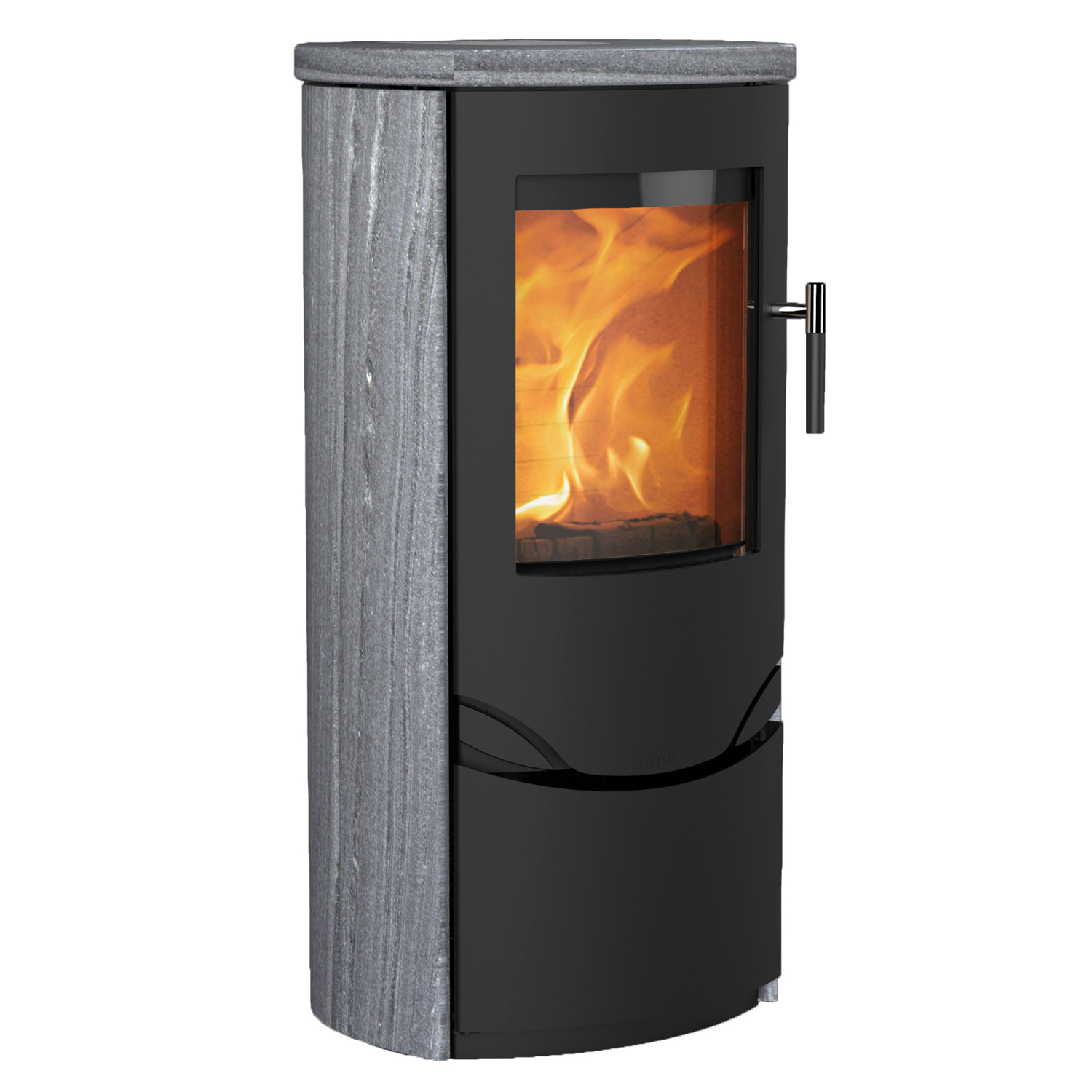 Lotus Prio 5 Kaminofen Schwarz/ Indian Night, Rauchabgang hinten