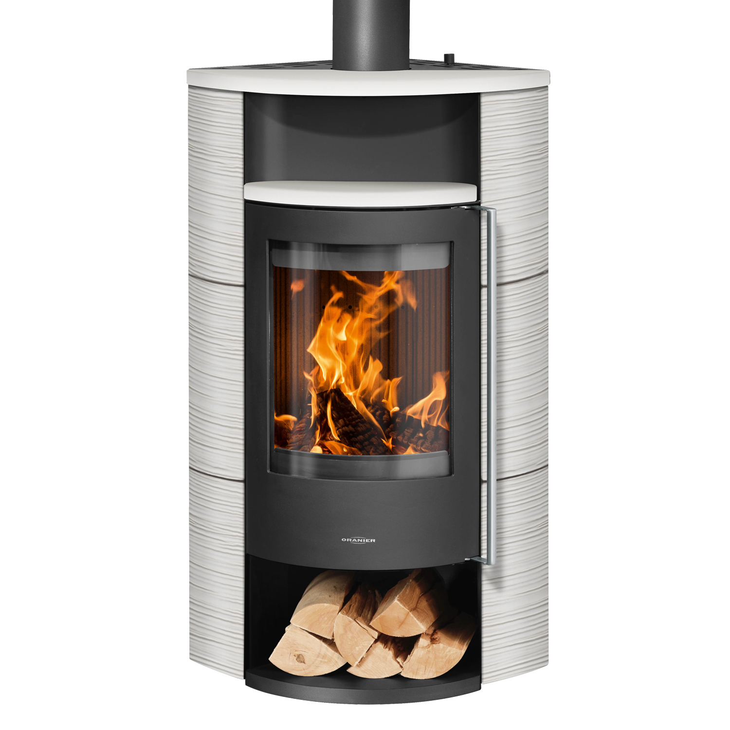 Oranier Polar Neo Eck Kaminofen Stahl Schwarz / Keramik Seidenweiß