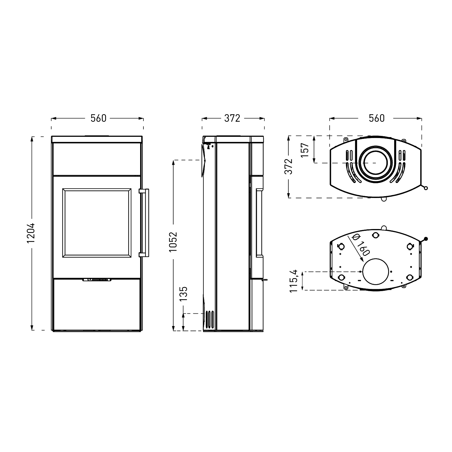 TermaTech TT80 Kaminofen Stahl Schwarz Rauchrohr oben / hinten TermaTech TT80 Kaminofen Stahl Schwarz Rauchrohr oben / hinten