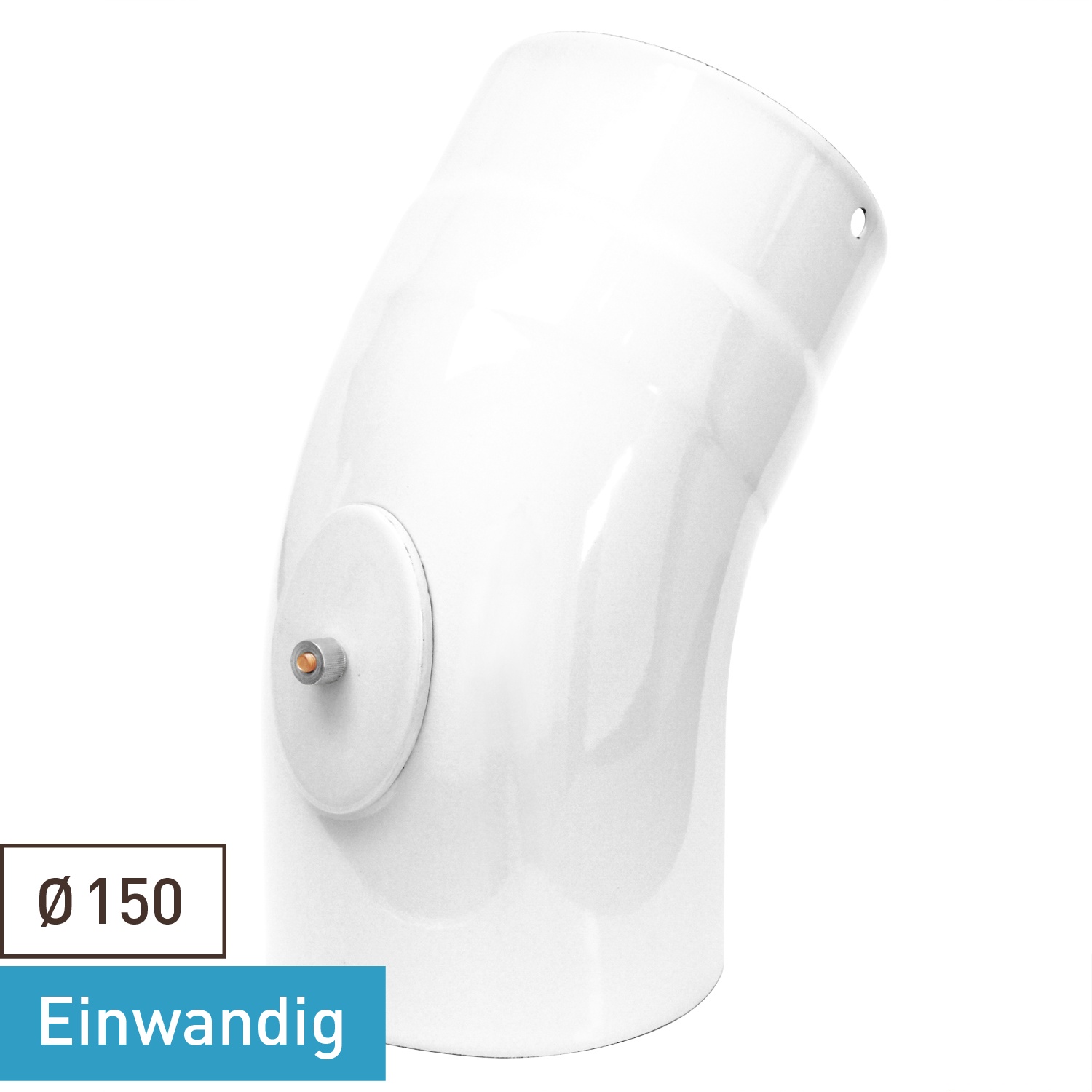 Raik Rauchrohrbogen / Ofenrohrbogen Emaille 150mm - 45° Bogen glatt Weiß mit Reinigungsöffnung