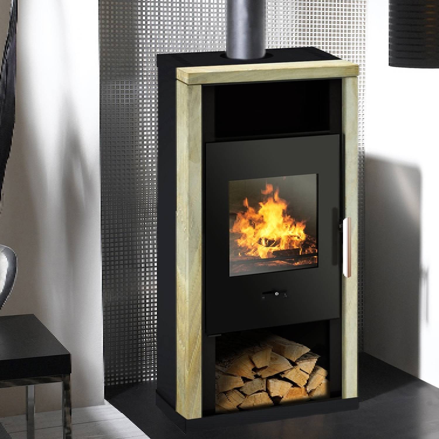 Wamsler Kaminofen "Yuna" schwarz Rahmen Sandstein Rainbow