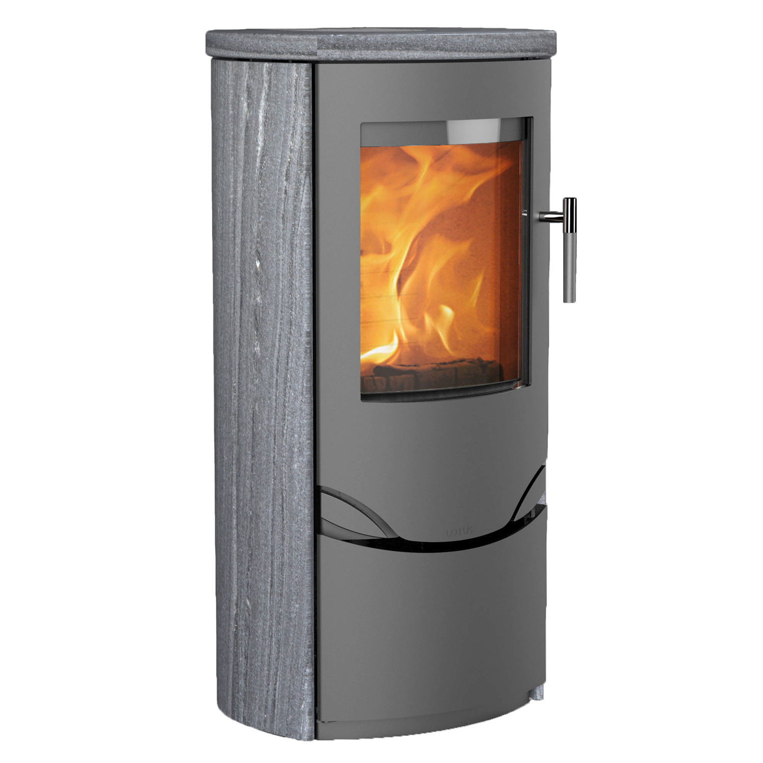 Lotus Prio 5 Kaminofen Grau/ Indian Night, Rauchabgang hinten