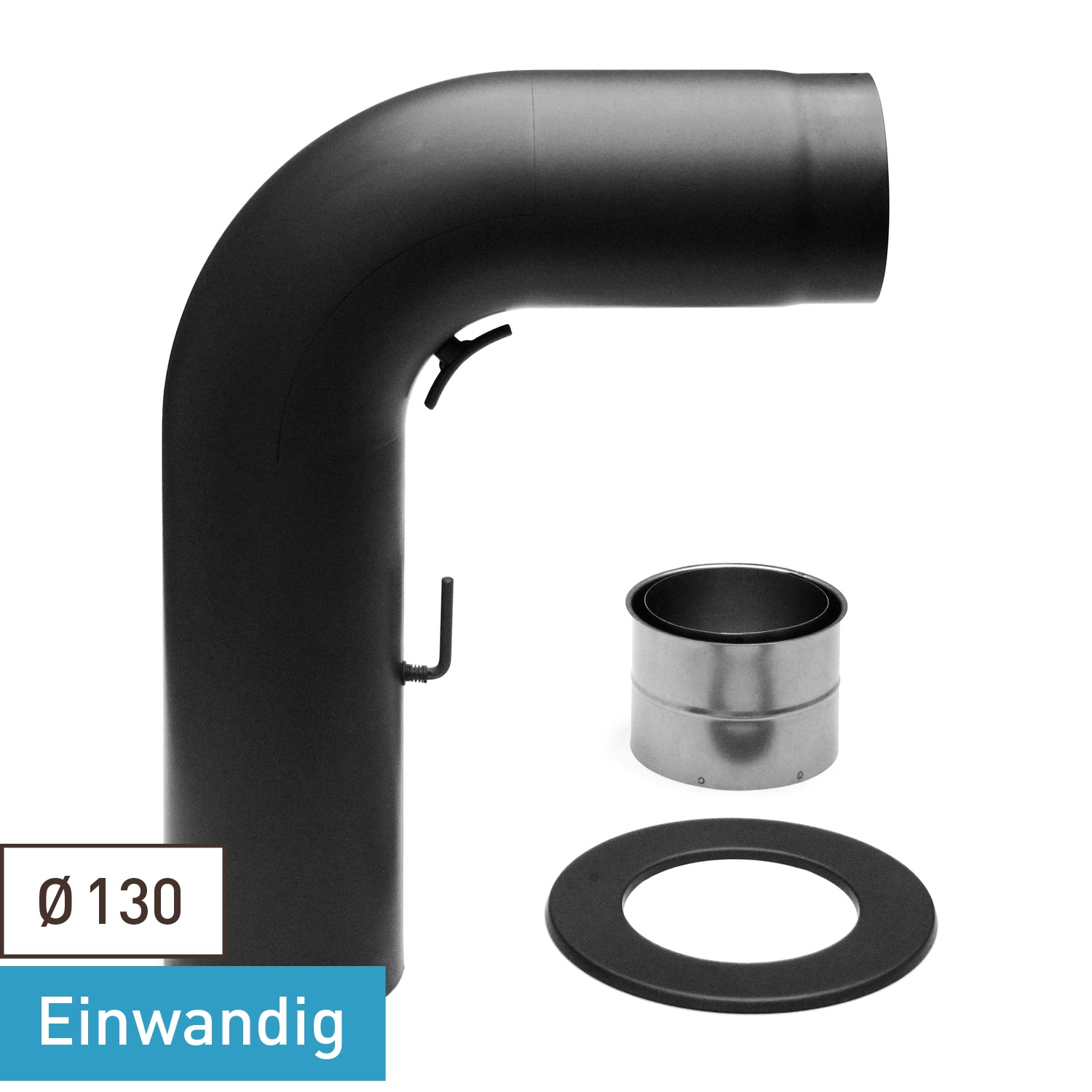 Raik Basic Rauchrohrbogen-Set 130mm schwarz FULLFORM rund für Rauchrohr / Ofenrohr