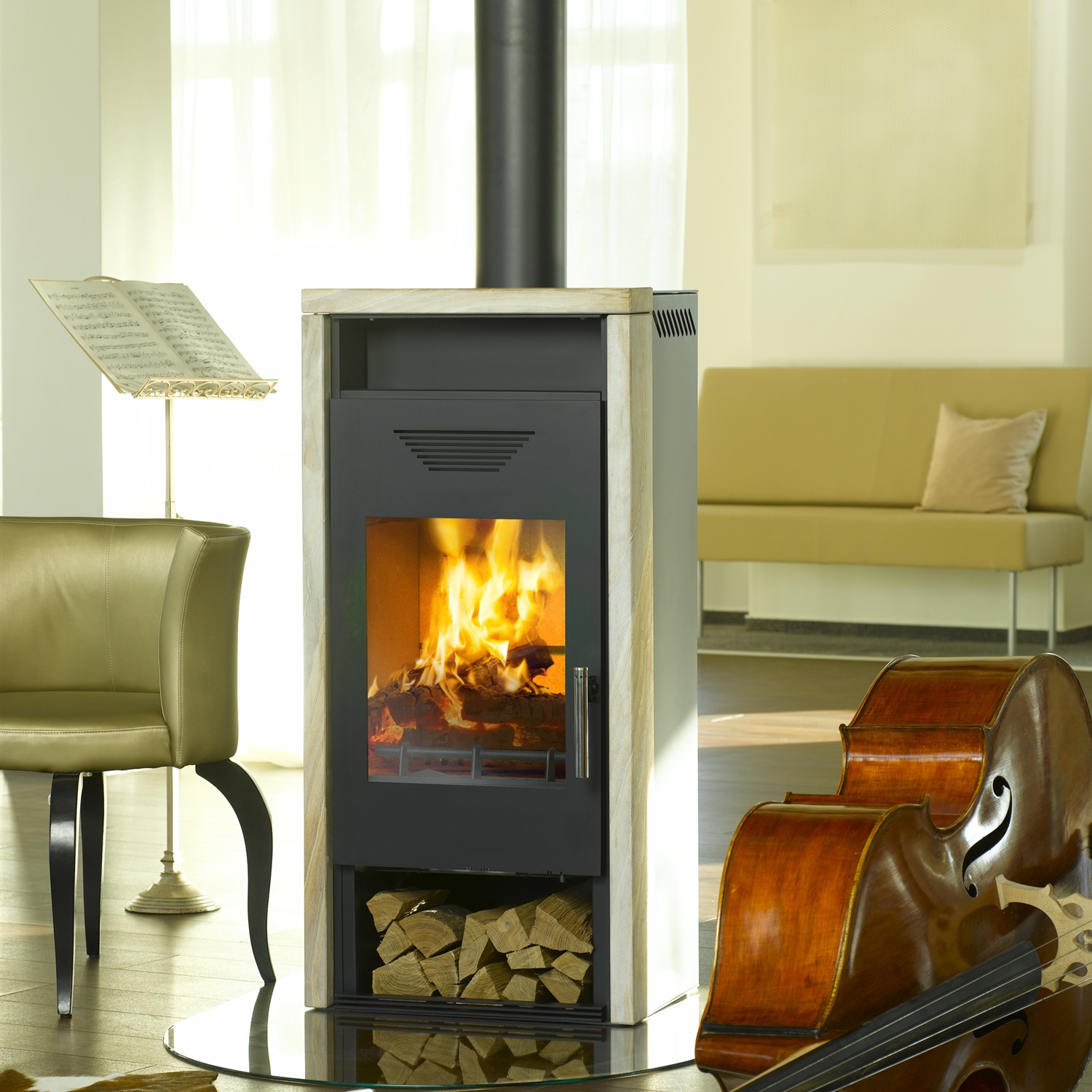 Wamsler Logi Kaminofen 6 kW schwarz Sandstein Rainbow