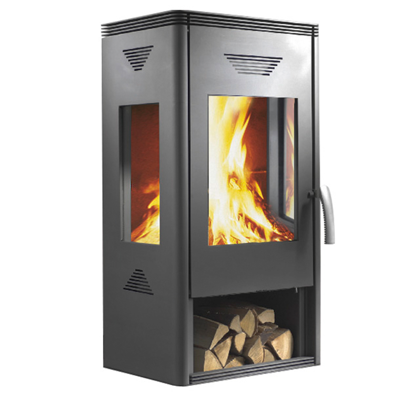 Wamsler Trion H Kaminofen Stahl Grau mit Holzlagerfach