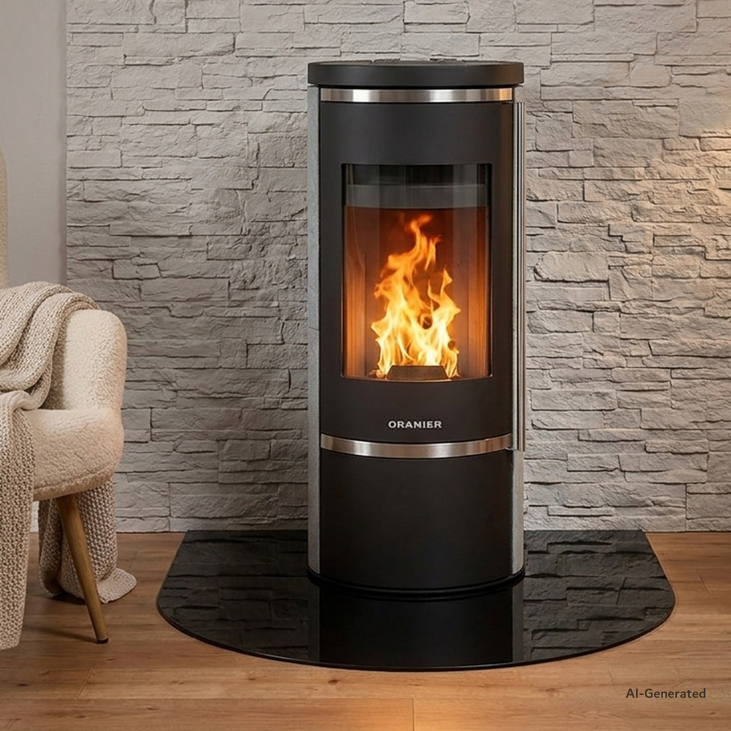 Oranier Carus Next Pelletofen 6 kW Speckstein, Korpus Stahl Schwarz