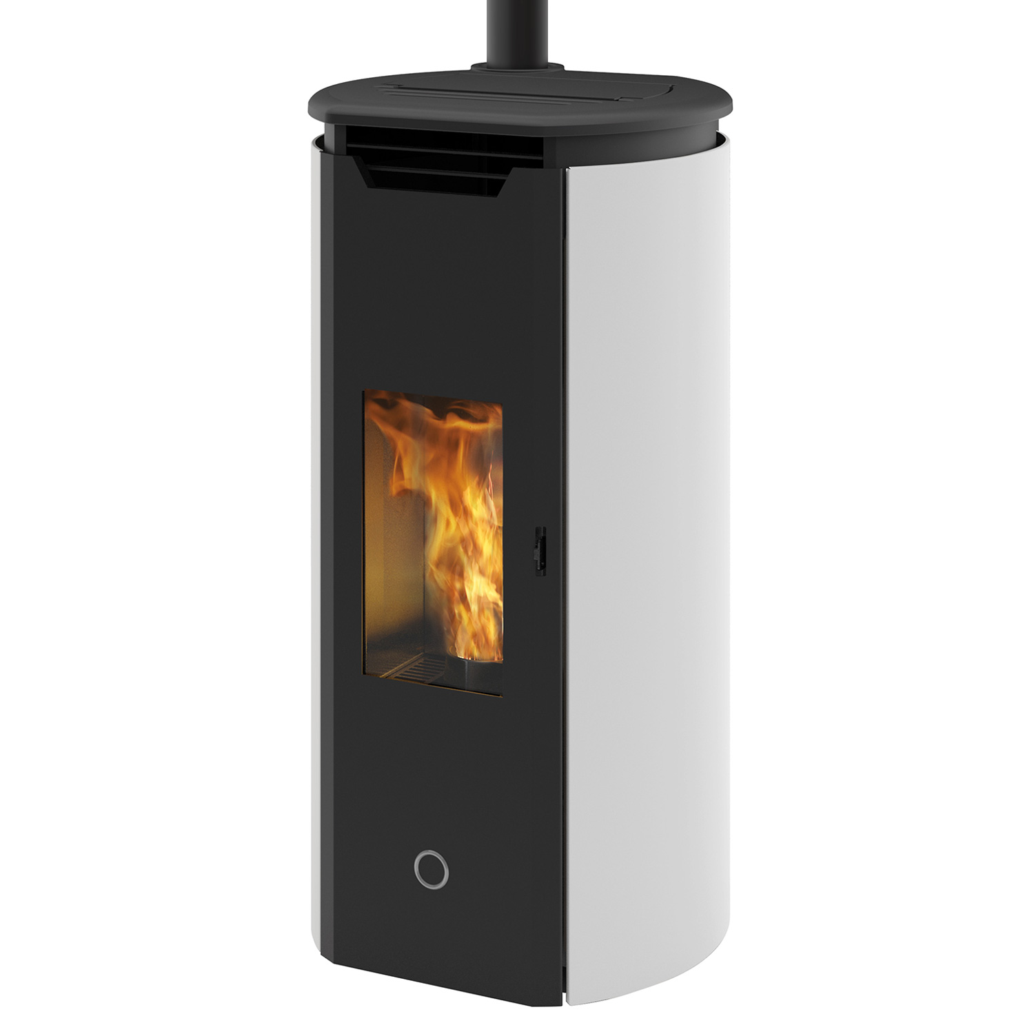 EK63 Tweed90+ EVO Pelletofen RR oben Stahl perlweiß