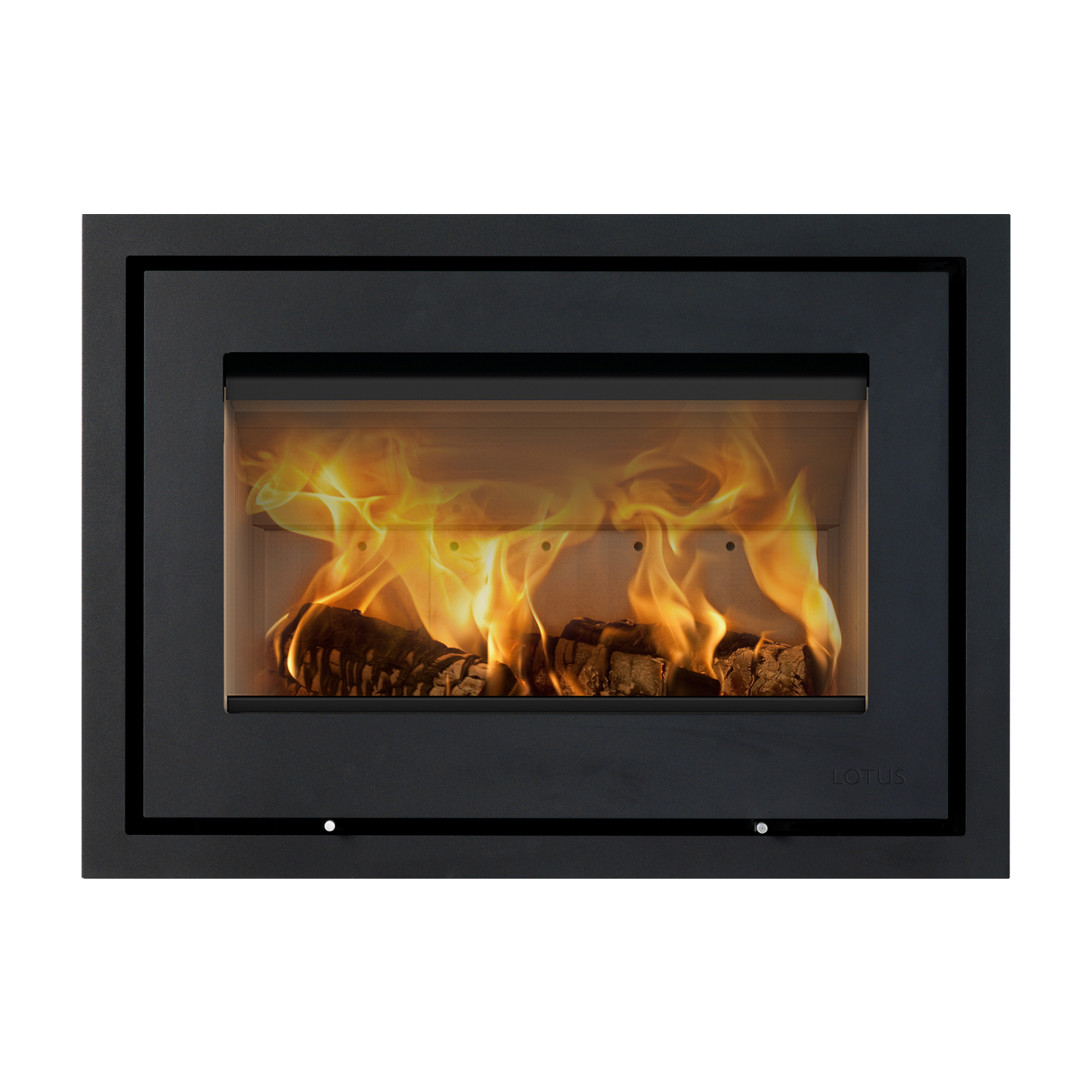 Lotus H470 Kamineinsatz Schwarz / Scharniere links inkl. Standard Umrahmung / optional Griffvarianten