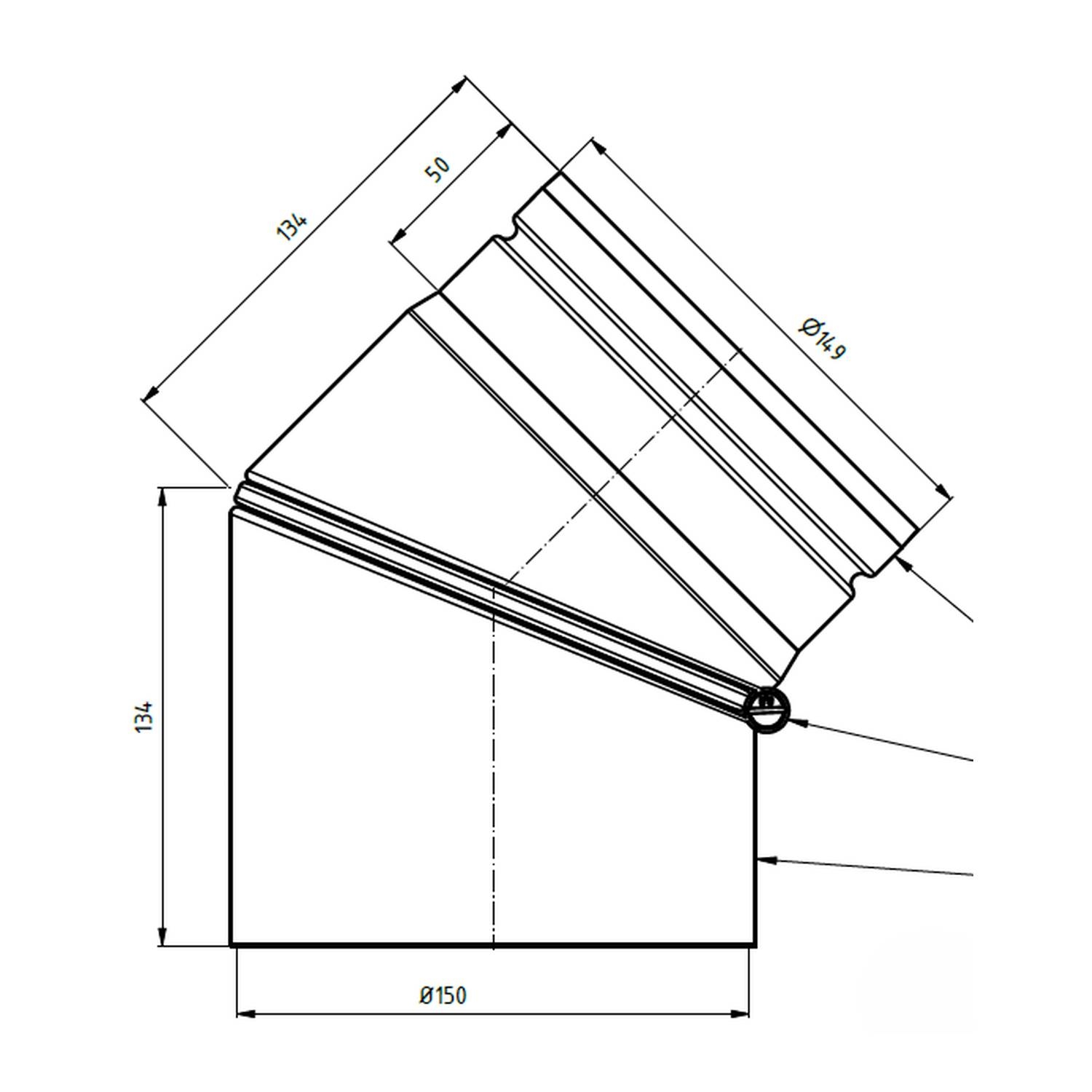 Raik Lifestyle Bogen Durchmesser 150/0-45° 2,00mm eingezogen drehbar 2-tlg mit Dichtung grau für Rauchrohr/ Ofenrohr