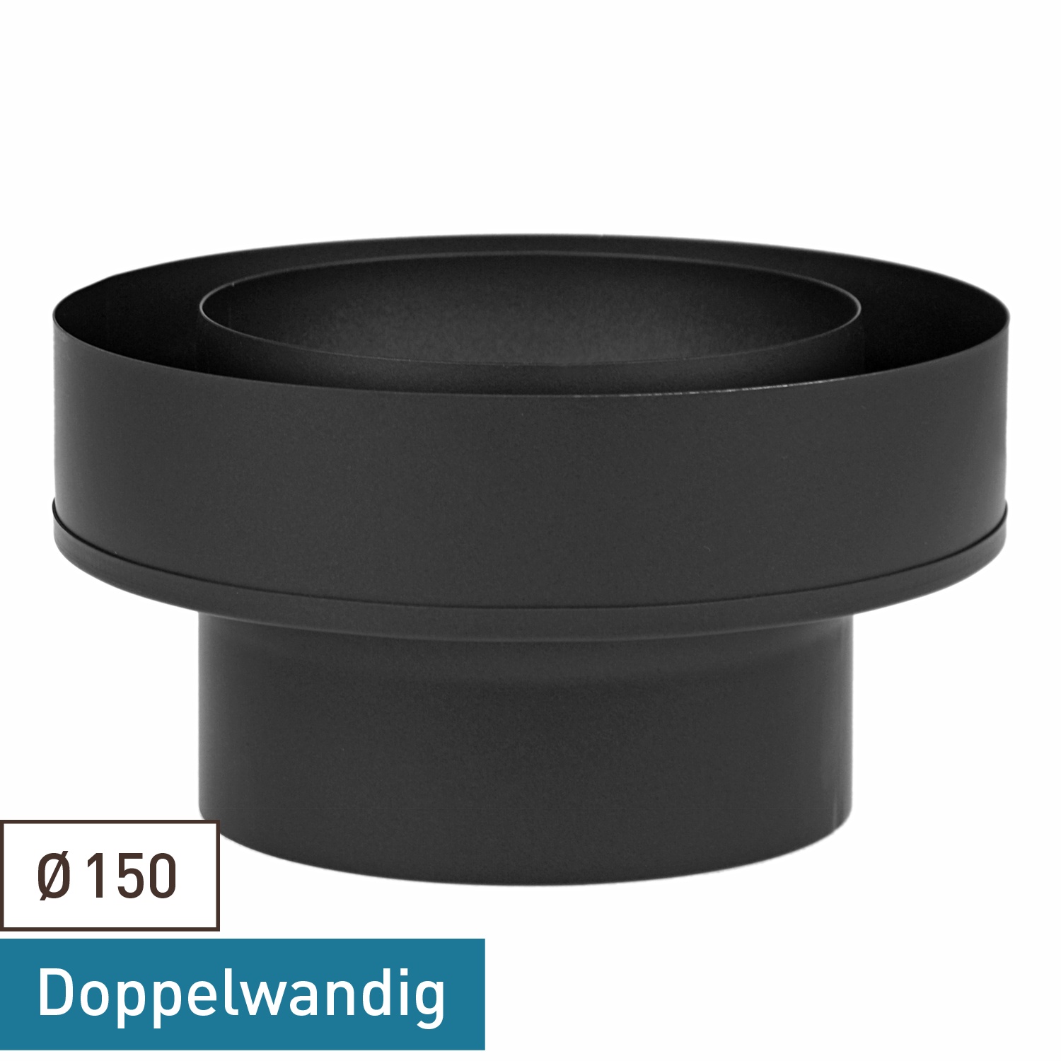 Raik Coltherm Übergang 150mm schwarz doppelwandig von DW auf EW für Rauchrohr / Ofenrohr