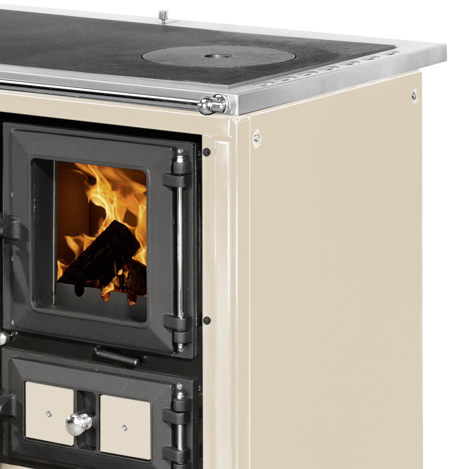 Justus Rustico-90 2.0 Küchenofen Stahl Creme, Backfach links