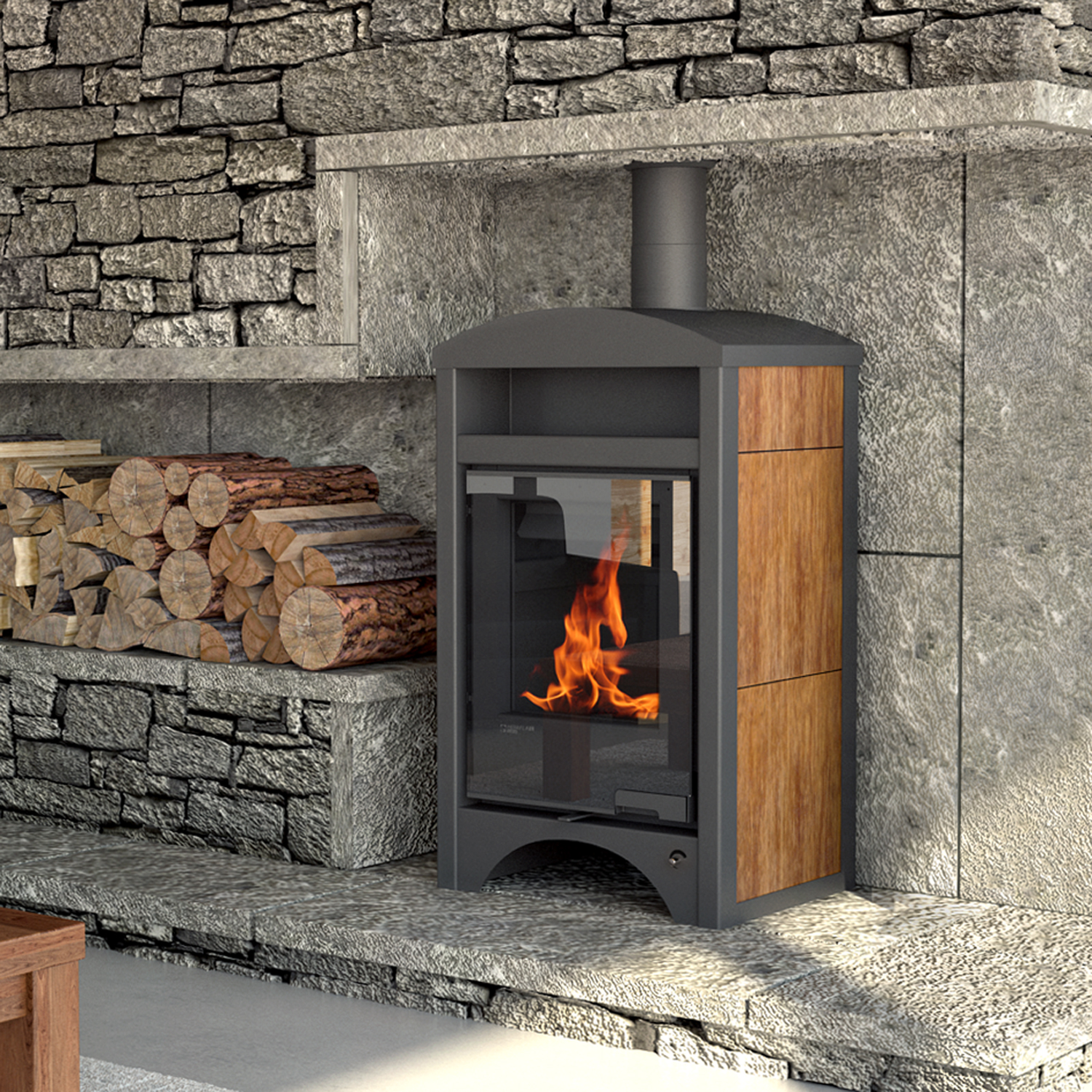 Aquaflam Vario Barma Basic Wasserführender Kaminofen Nut Tree 11/7 kW