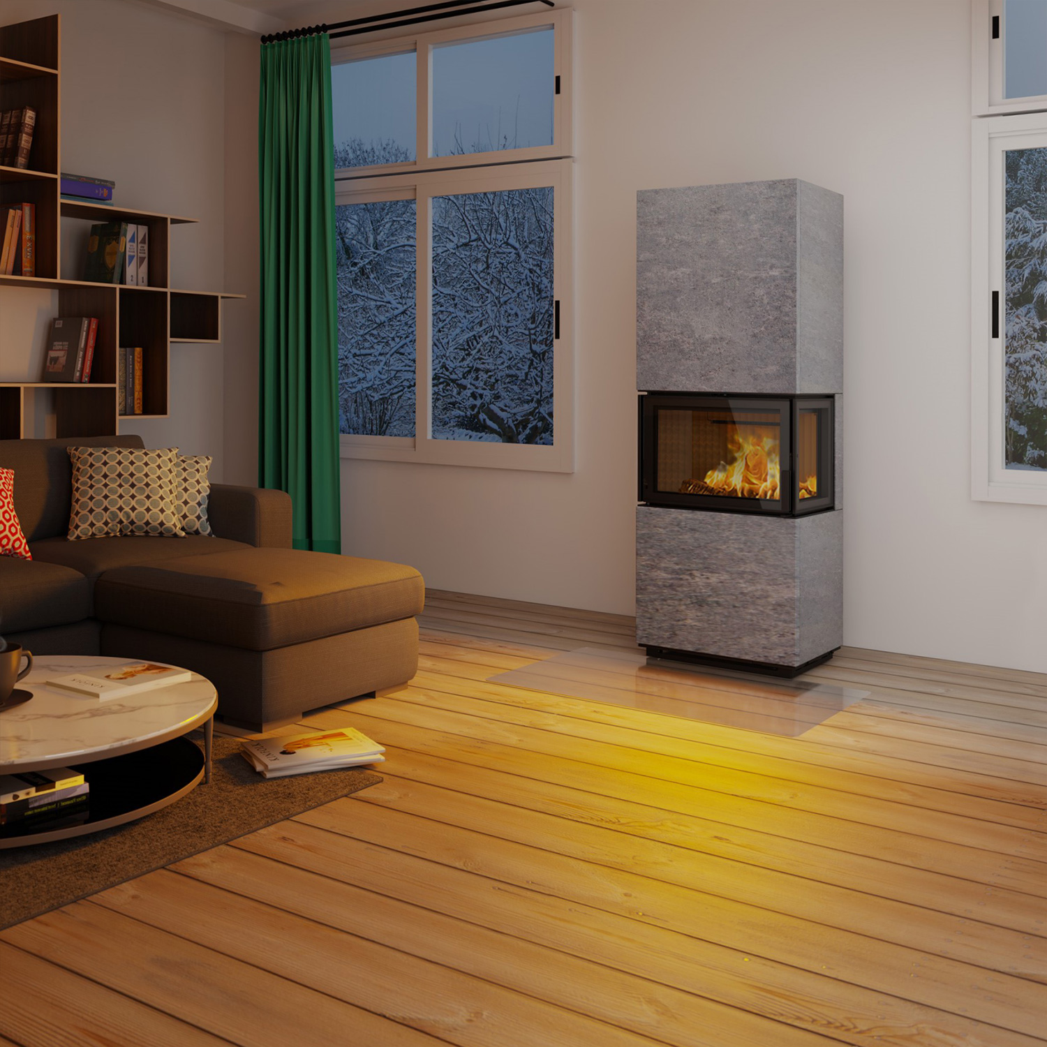 Lotus Visto R Kaminofen Speckstein, Seitenglas rechts, Rauchabgang oben