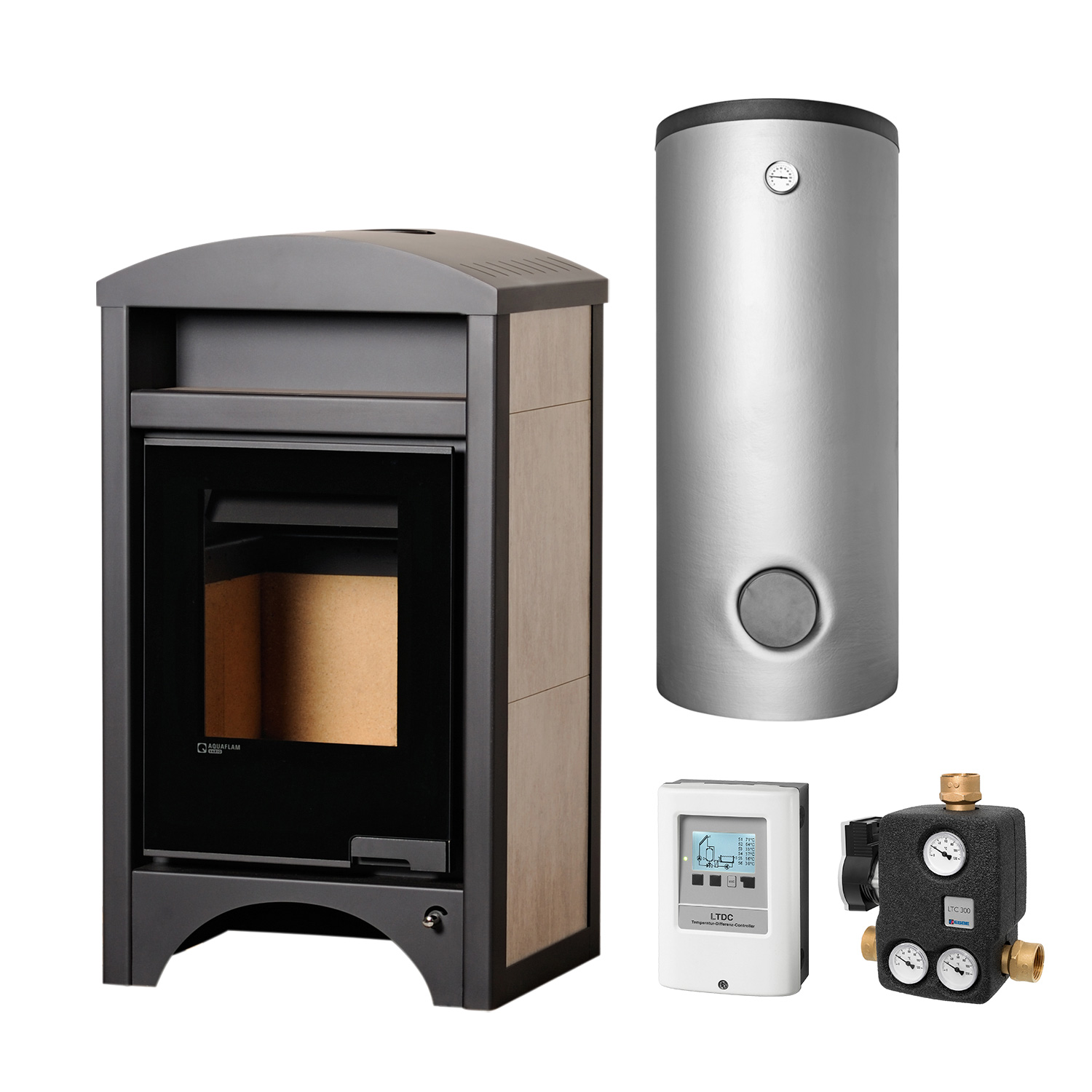 Aquaflam Vario Barma 11 kW Basic White Oak Set + Pufferspeicher TPSM 500