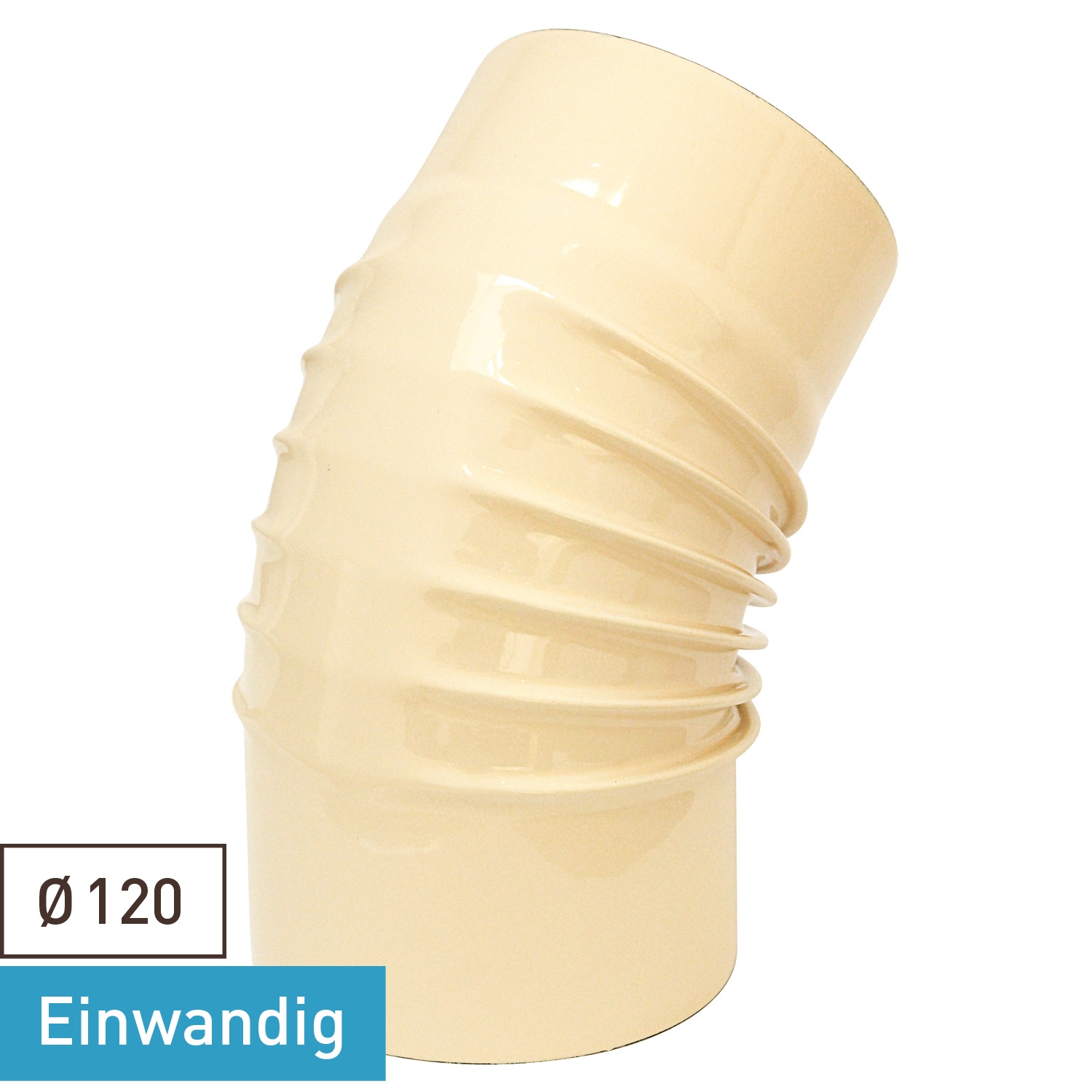 Raik Rauchrohrbogen / Ofenrohrbogen Emaille 120mm - 45° Bogen gerippt Elfenbein