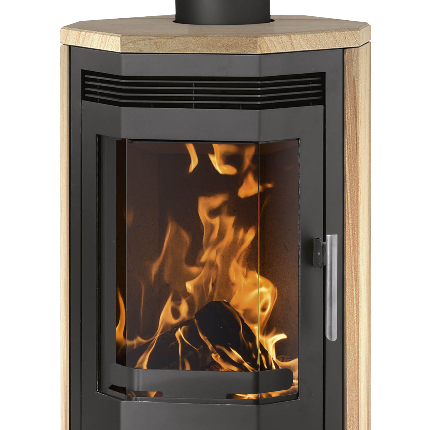 Justus Usedom 5 Kaminofen Stahl Schwarz / Sandstein-Verkleidung Justus Usedom 5 Kaminofen Stahl Schwarz / Sandstein-Verkleidung