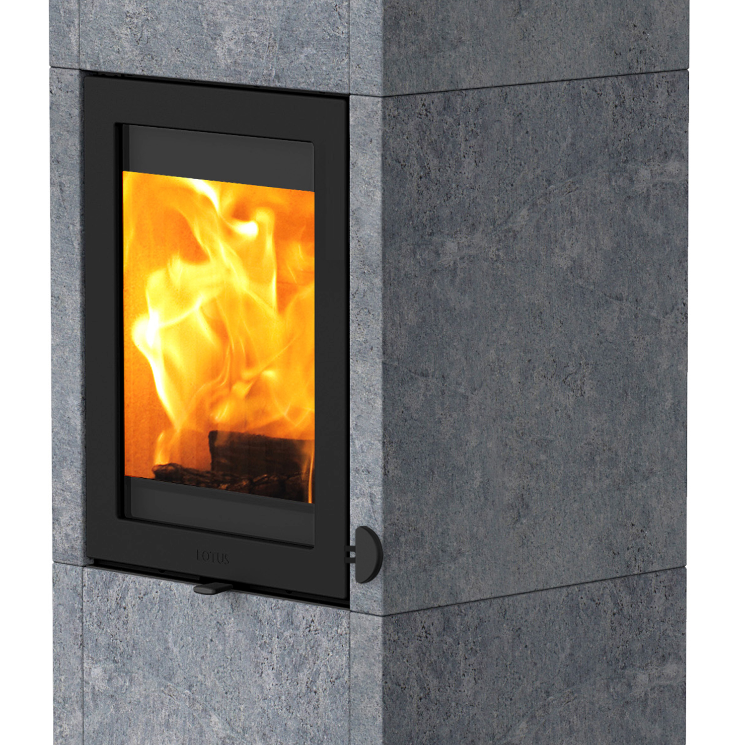 Lotus QM40 Kaminofen Speckstein, Tür Schwarz, Rauchabgang oben