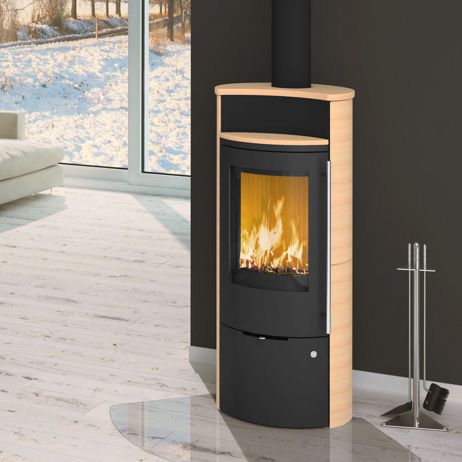Olsberg Caldera II Compact Kaminofen Stahl Schwarz | Keramik Caffe Latte