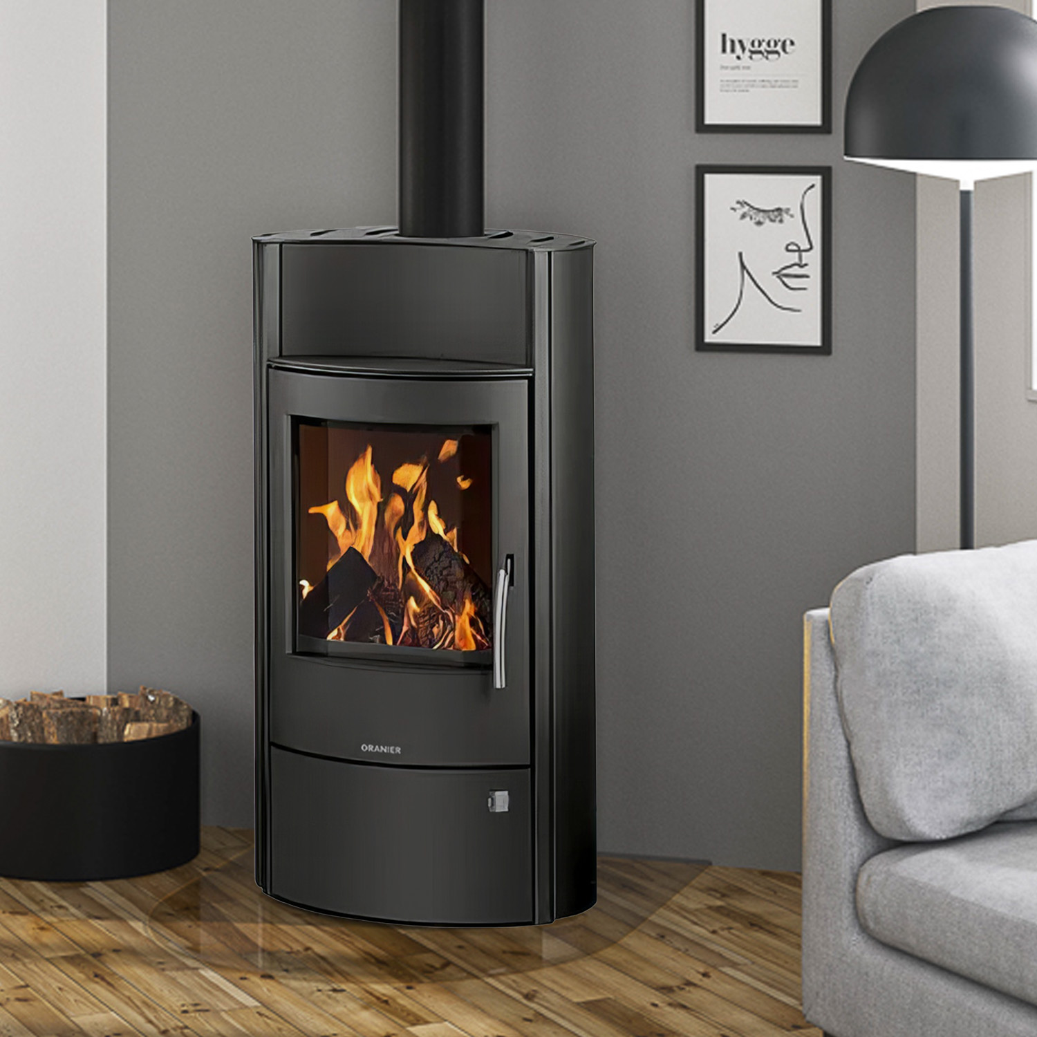 Oranier+ Pori Aqua wasserführender Kaminofen Stahl Schwarz